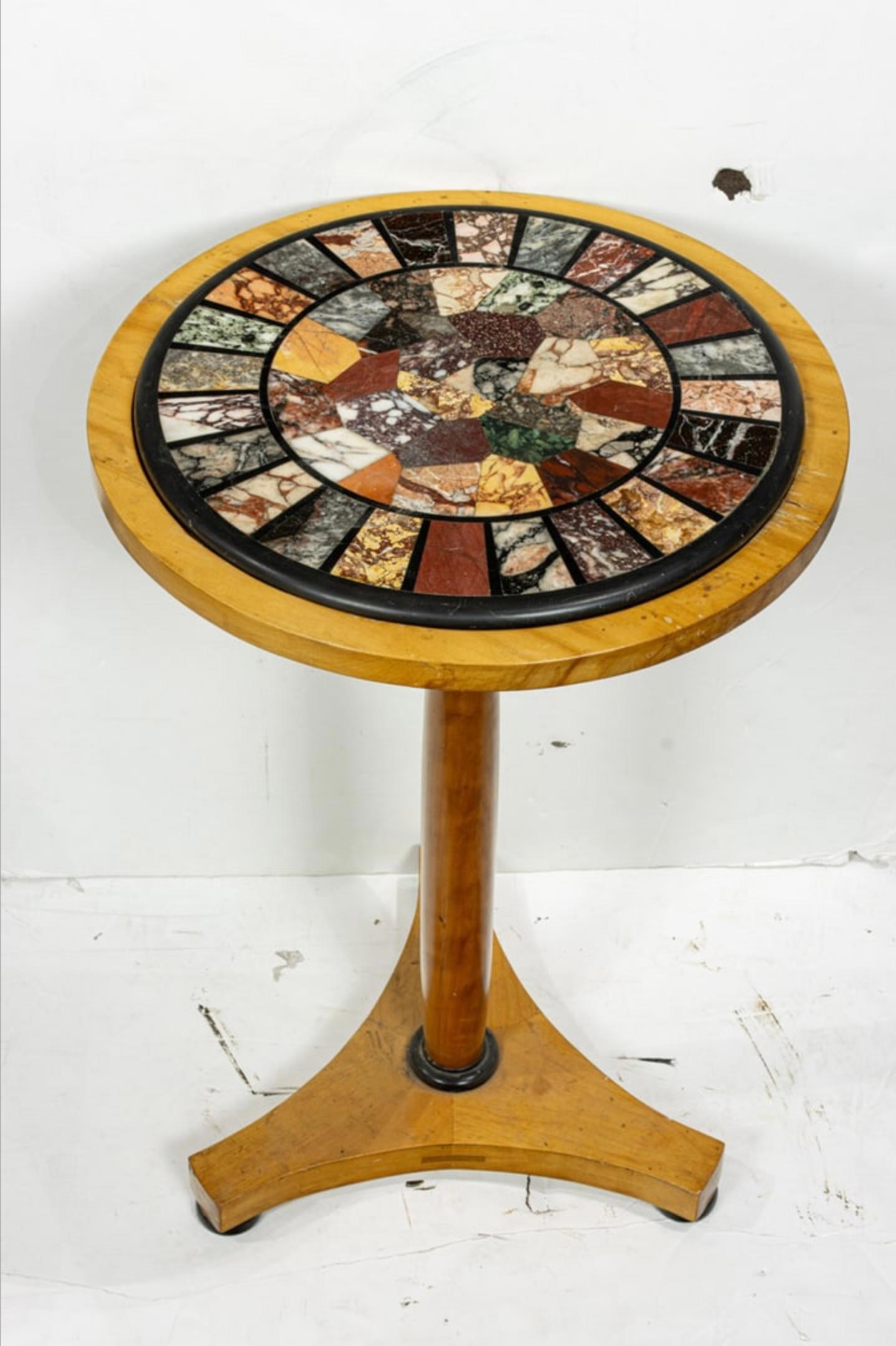 Empire Style Fruitwood Gueridon w/ Early Italian Pietra Dura Inlaid Specimen Top In Good Condition For Sale In Palm Springs, CA