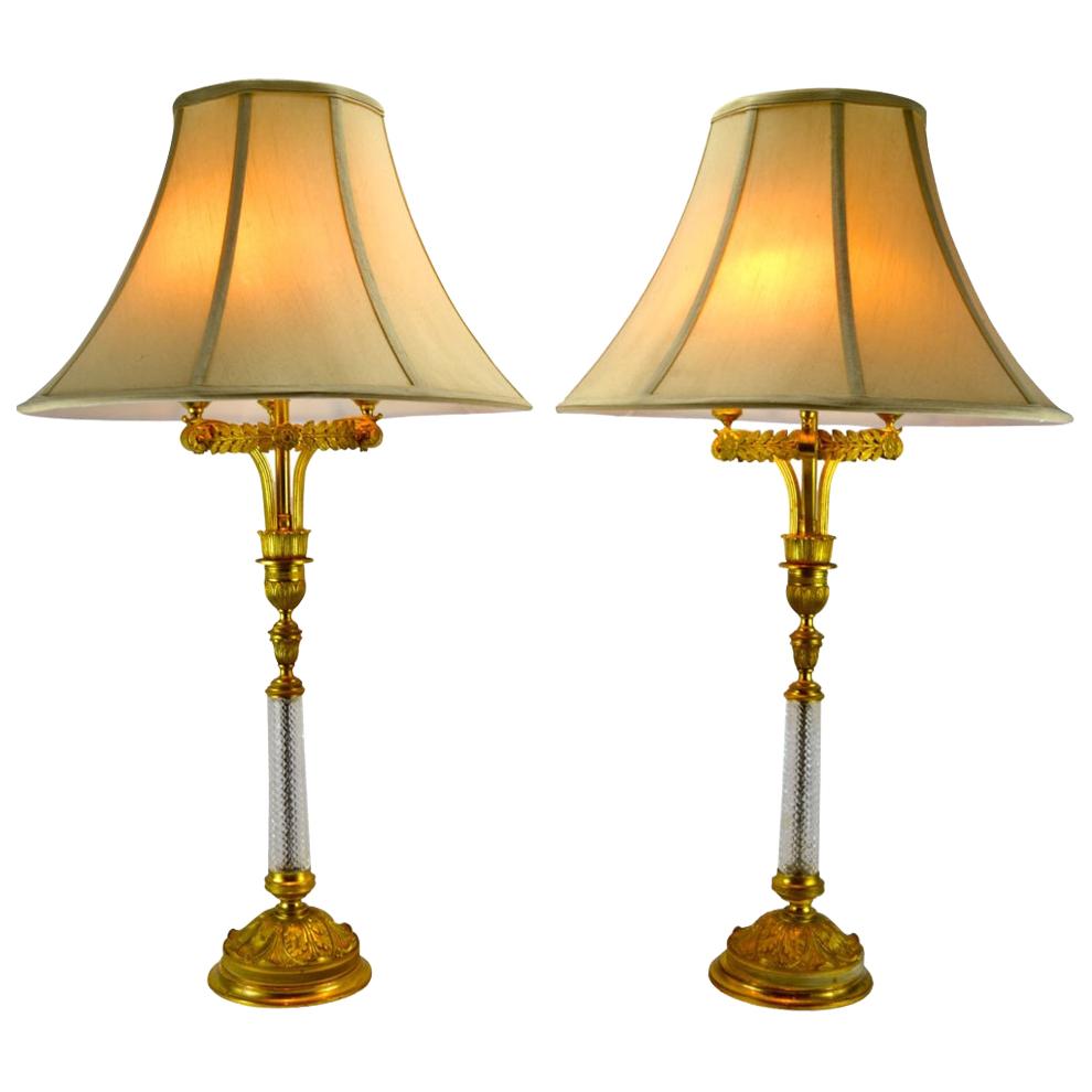 Empire Style Gilded Bronze and Cut Crystal Lamps at 1stDibs