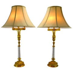 Empire Style Gilded Bronze and Cut Crystal Lamps