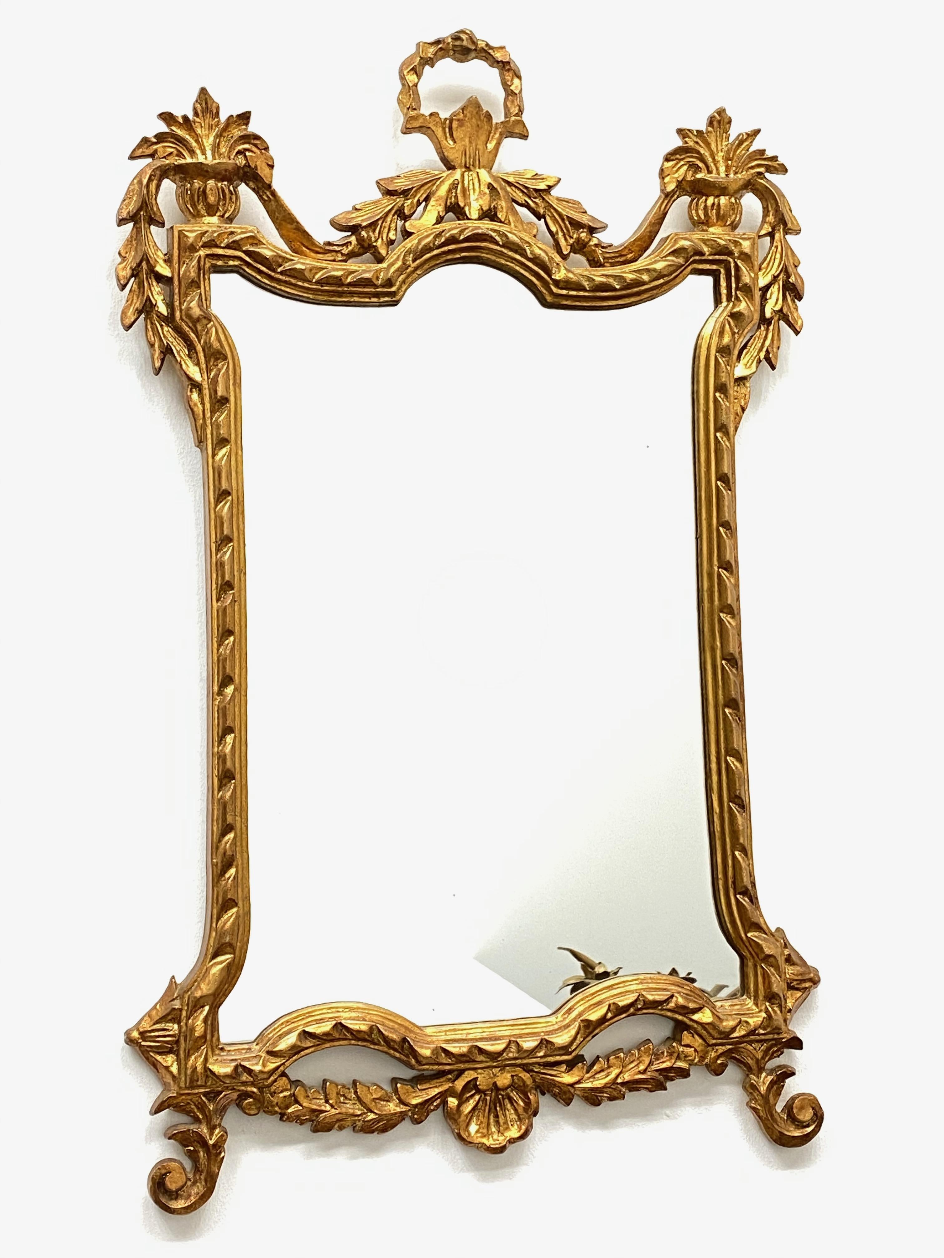 Italian Empire Style Gilded Tole Toleware Mirror Vintage, Italy, 1950s