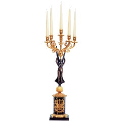 Candelabro de Bronce Dorado y Mármol Estilo Imperio Francés de Gherardo Degli Albizzi