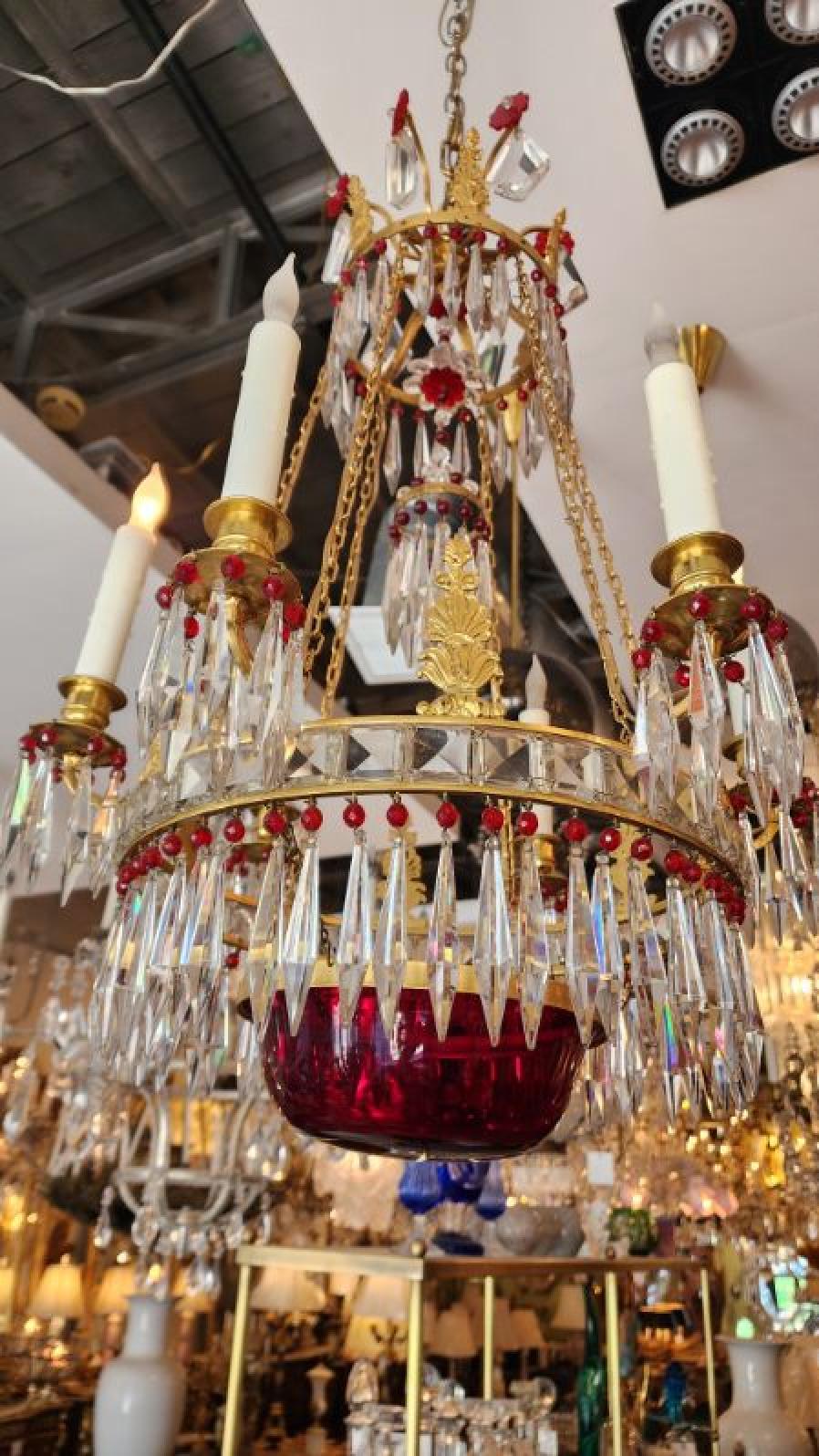 XIX secolo Empire Style Gilt-Brass and Glass Chandelier in vendita