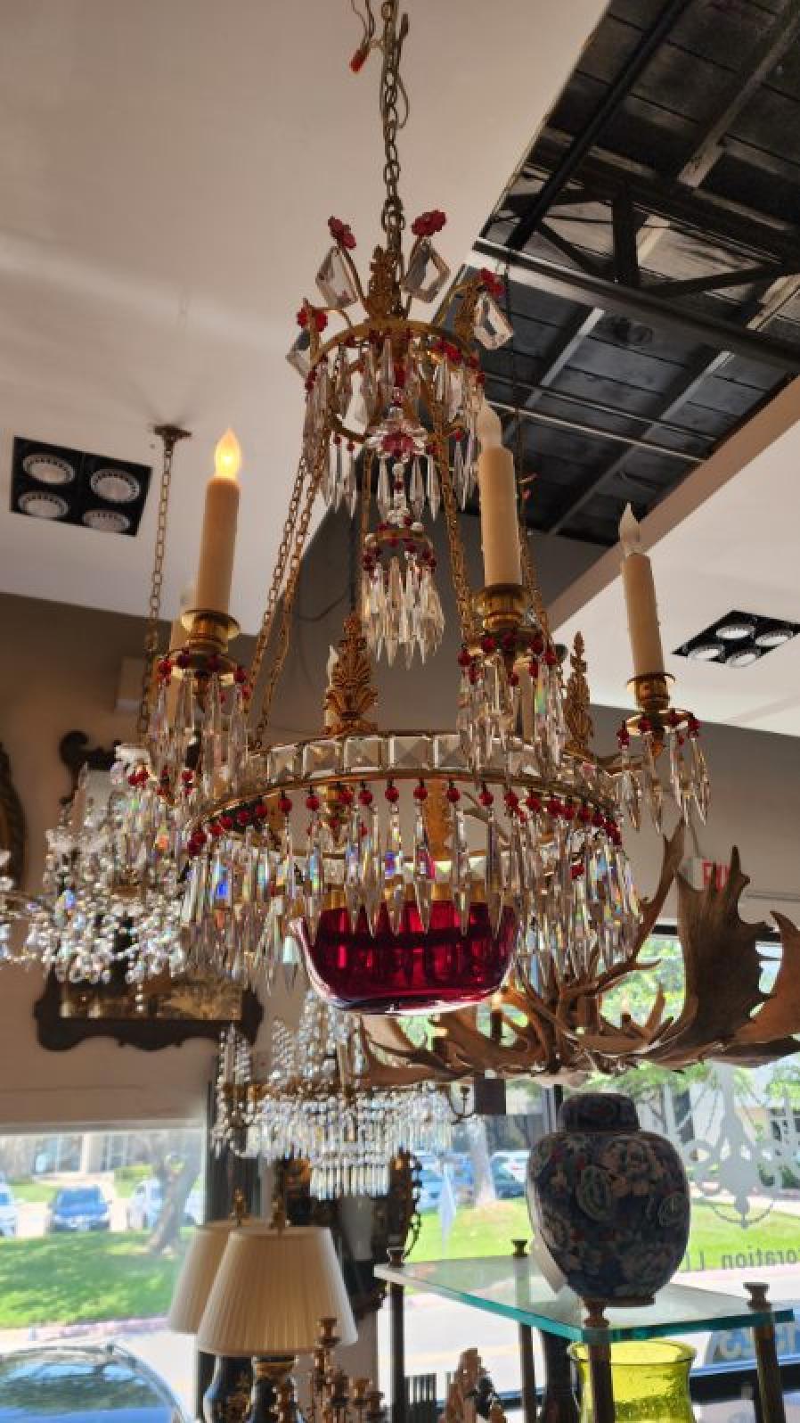 Empire Style Gilt-Brass and Glass Chandelier in vendita 2