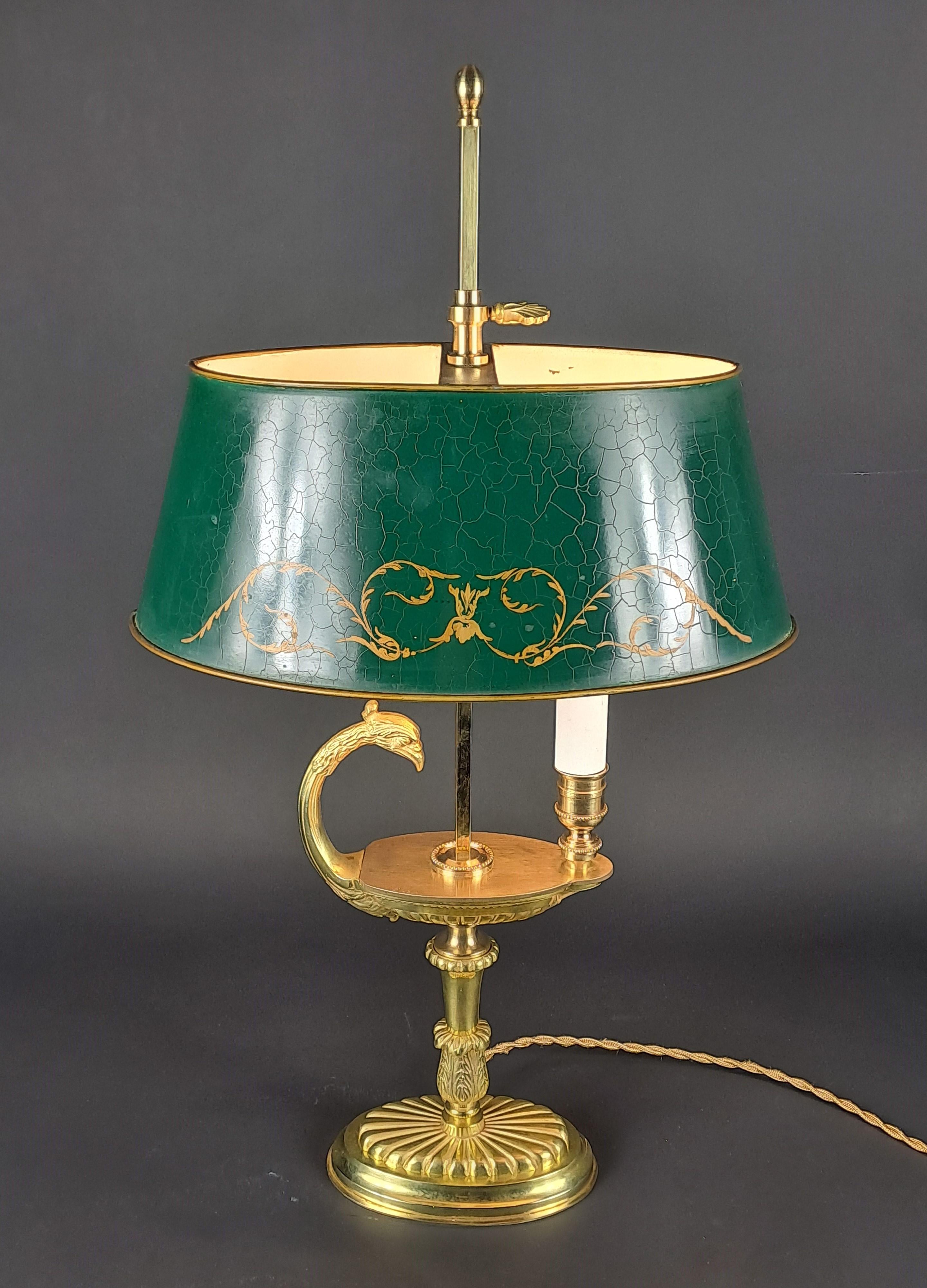 Empire Style Gilt Bronze Bouillotte Lamp In Good Condition In BARSAC, FR