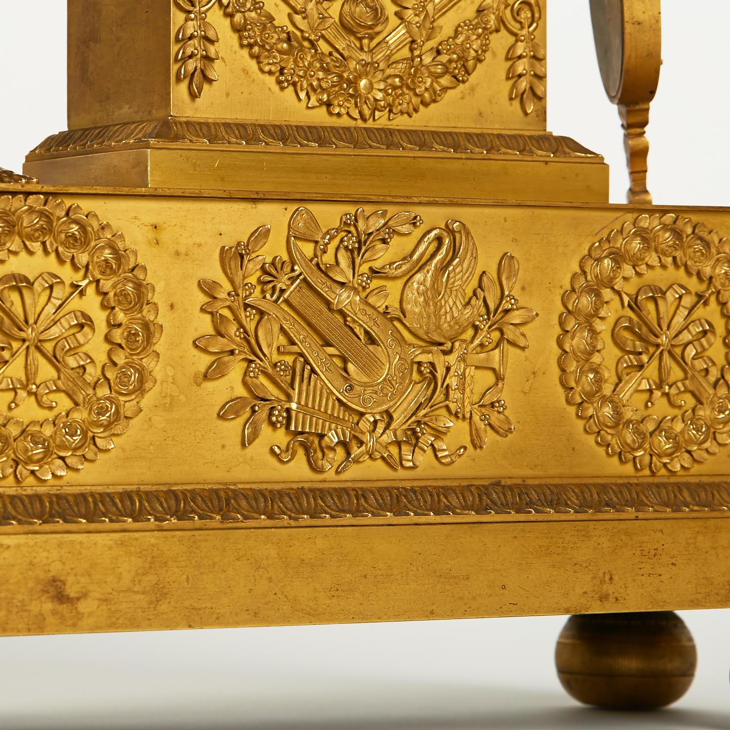 Empire Style Gilt Bronze Clock from the 19th Century. For Sale 6