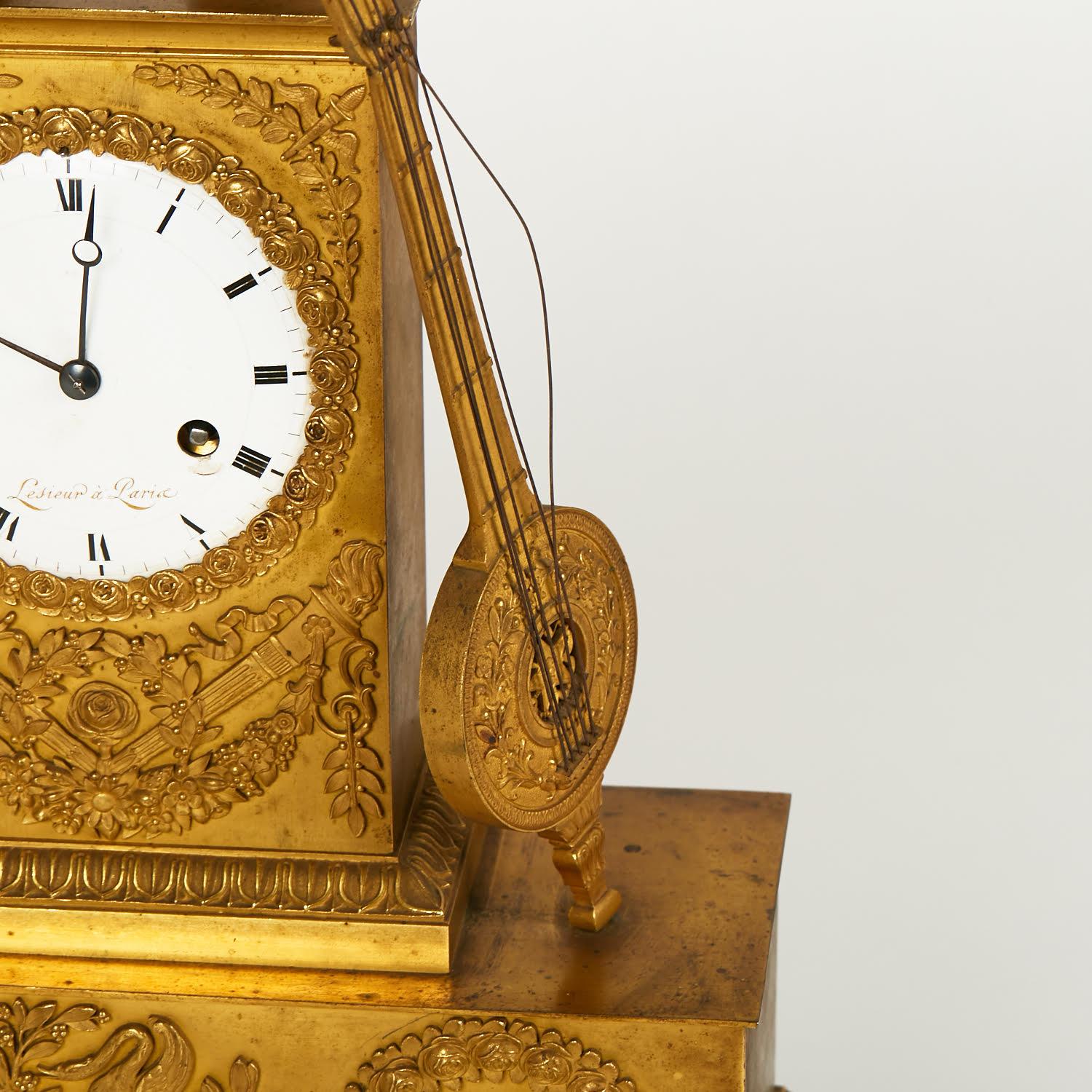 Empire Style Gilt Bronze Clock from the 19th Century. For Sale 5