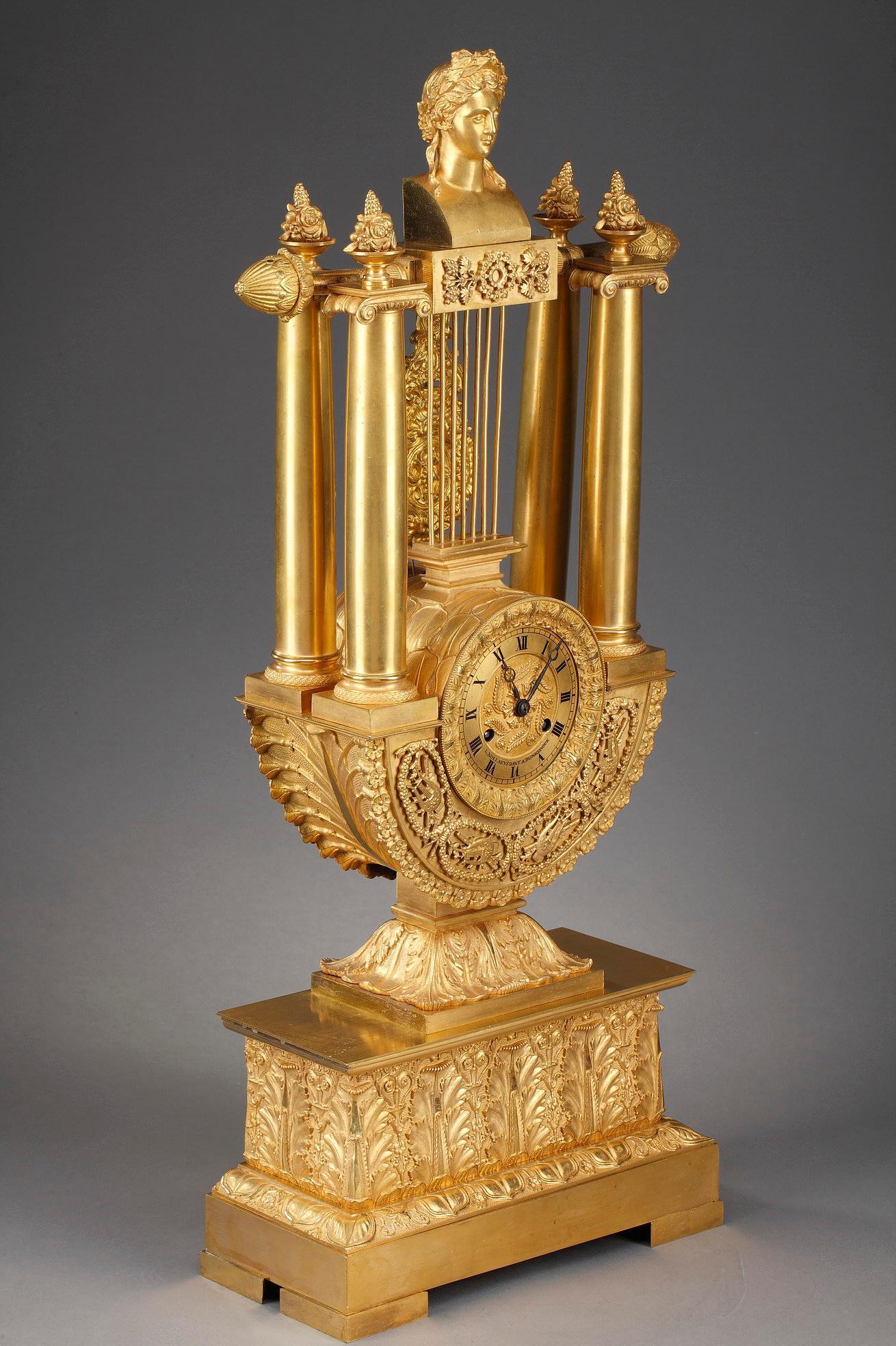 Empire-Style Gilt Bronze Lyre Clock 15