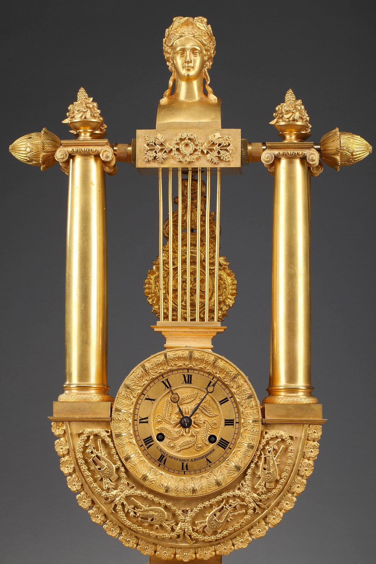 Mid-19th Century Empire-Style Gilt Bronze Lyre Clock