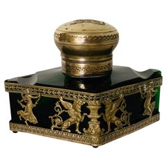 Empire Style Gilt Bronze Mounted Green Glass Inkwell Bottle