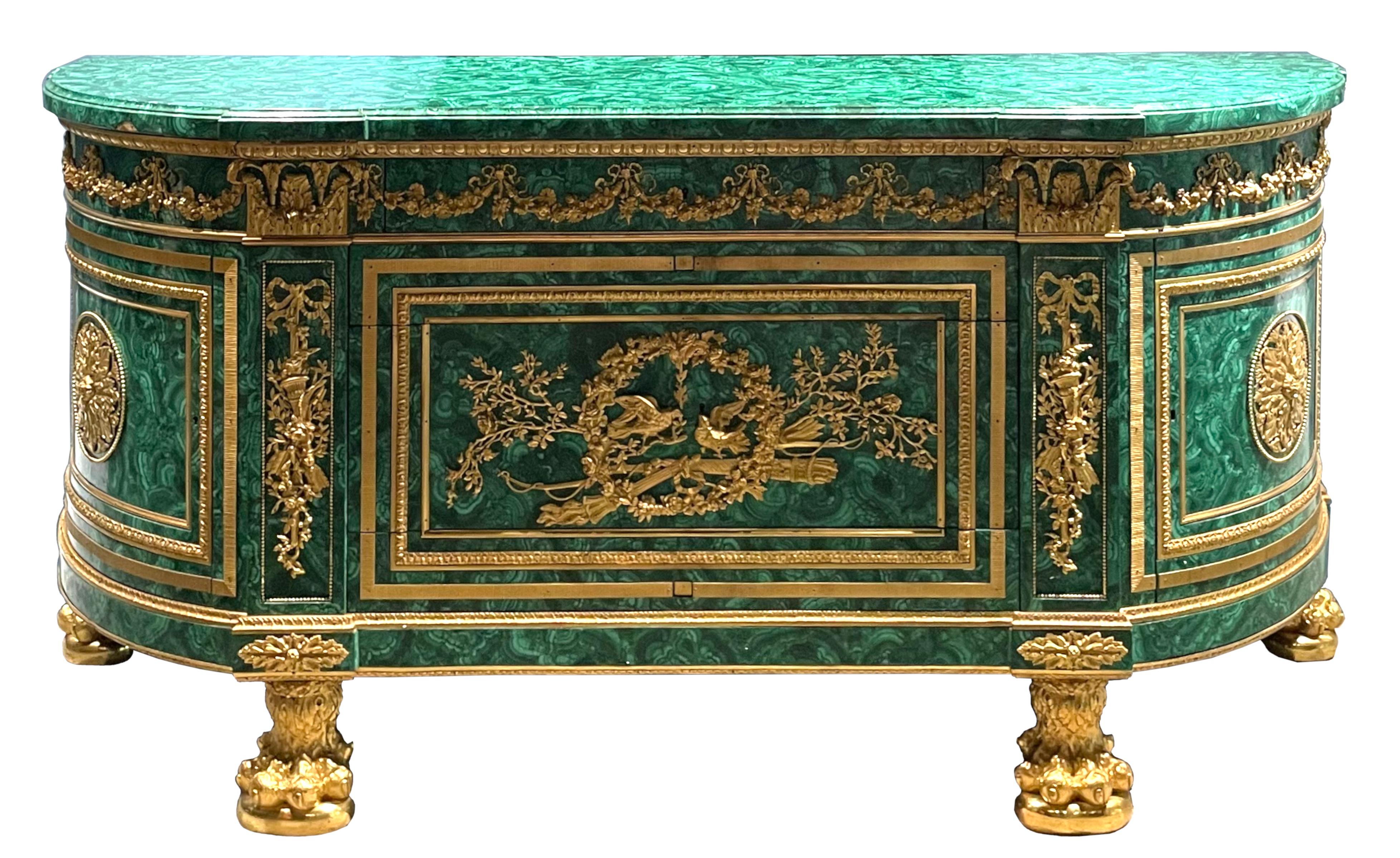 Empire Style Gilt Bronze Mounted Malachite Commode In Good Condition For Sale In West Palm Beach, FL