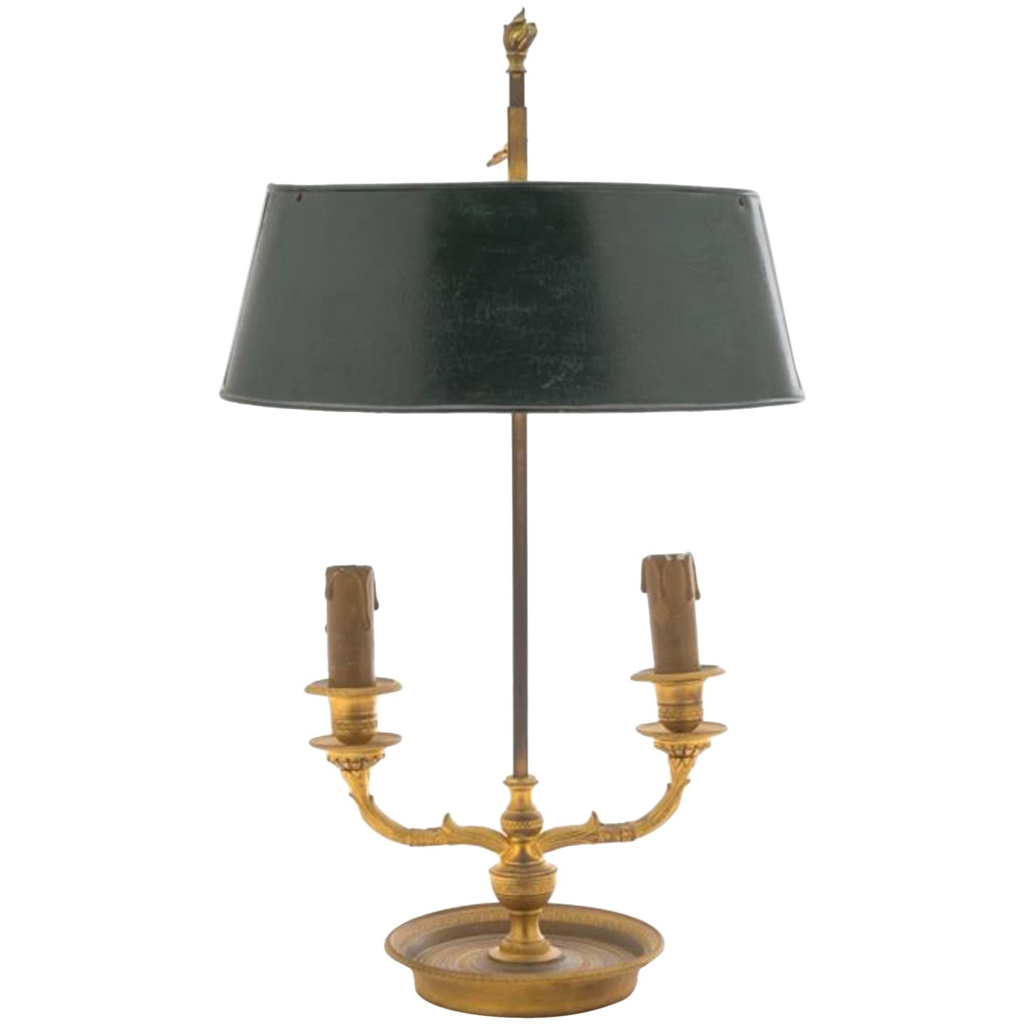 Lámpara Bouillotte de Dos Luces de Bronce Dorado Estilo Imperio, Siglo XIX