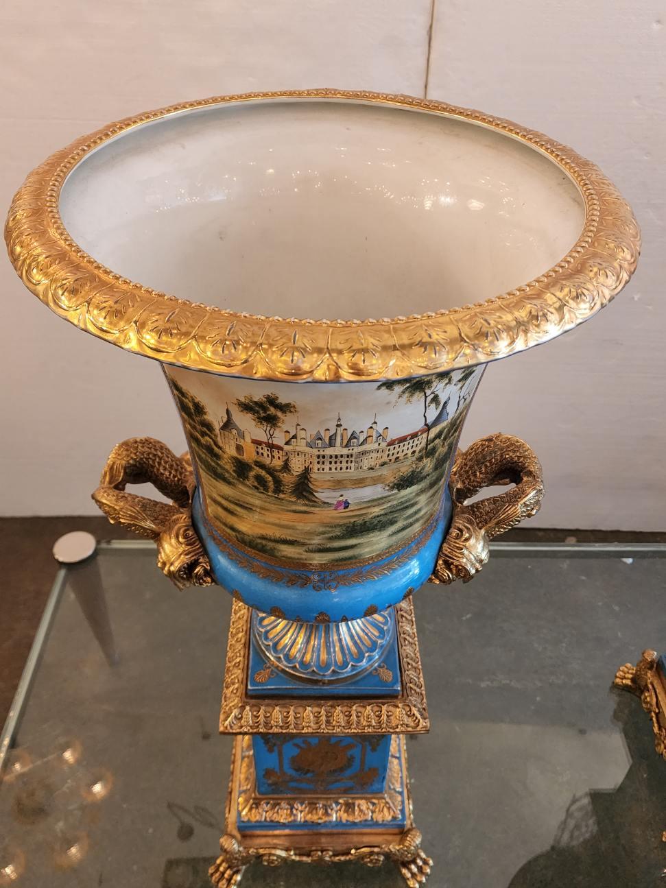 19th Century Empire Style Gilt Bronze Urns Pedestals