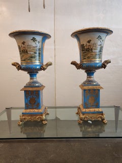 Empire Style Gilt Bronze Urns Pedestals