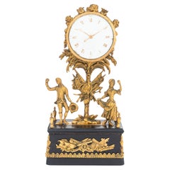 Antique Empire Style Gilt Metal Ebonized Mantle Clock