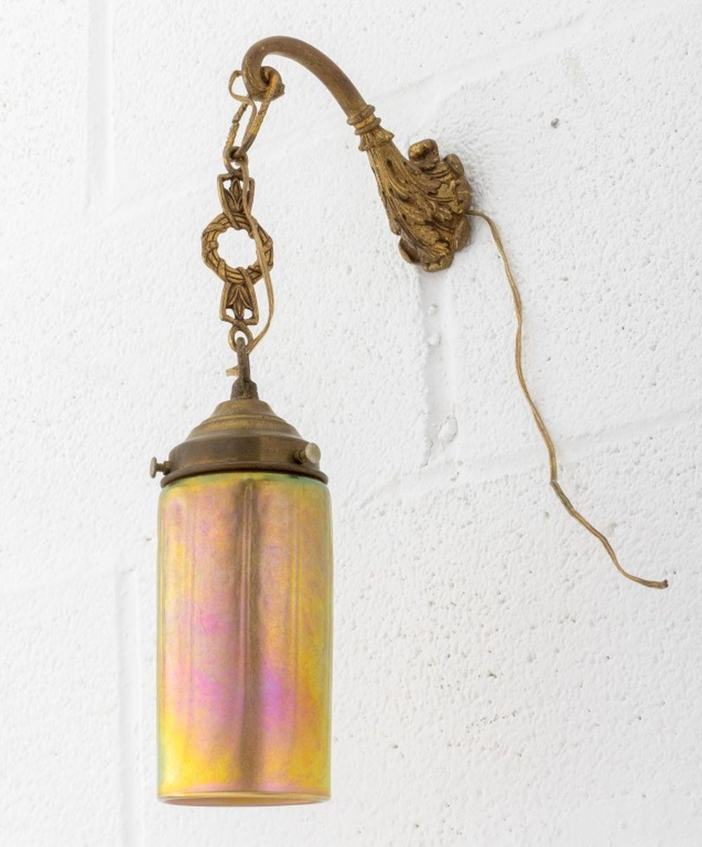 Empire Style Gilt Metal Hanging Wall Light, 20th century, with an art glass shade. 16.5