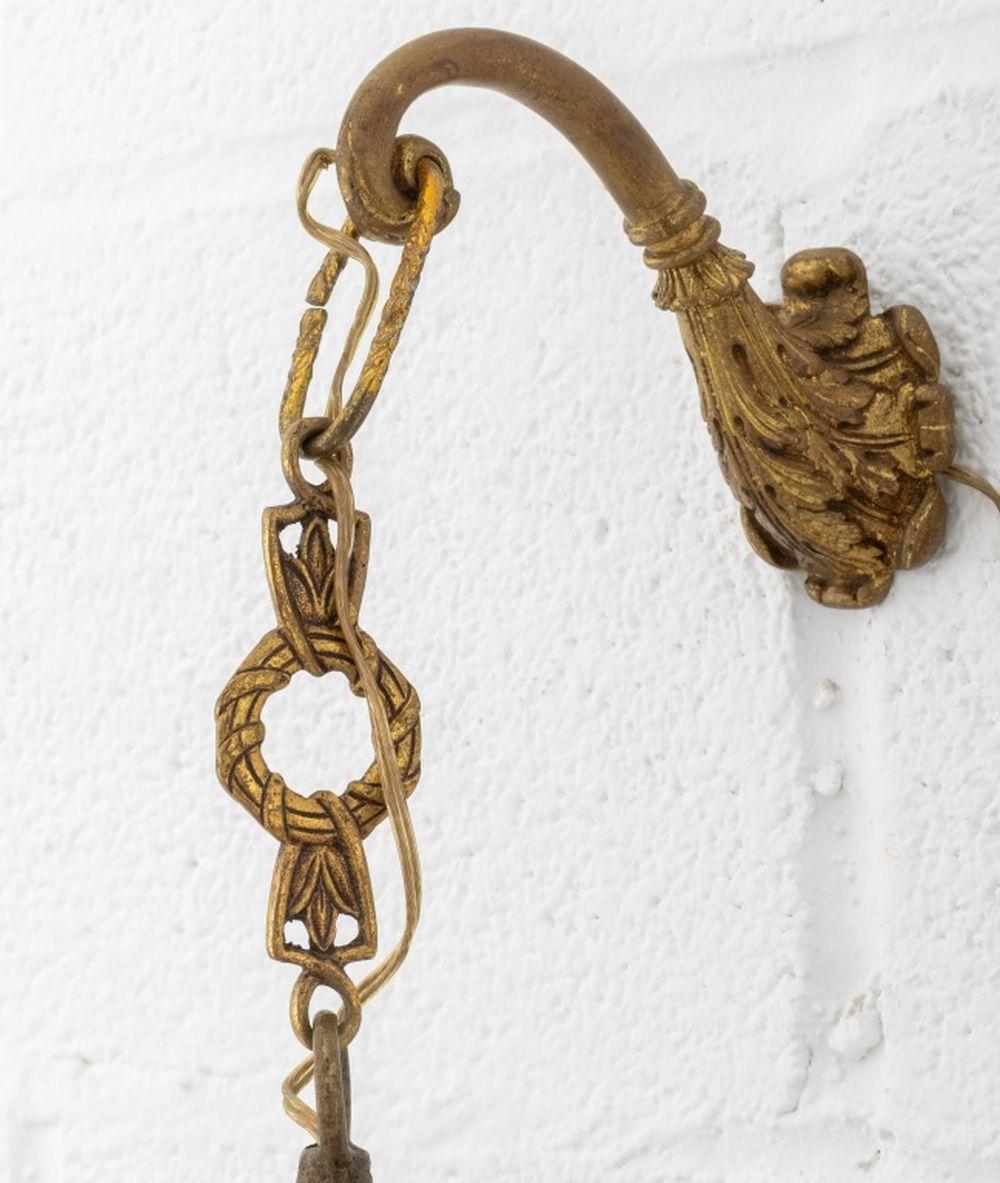 Empire Style Gilt Metal Hanging Wall Light In Good Condition For Sale In Astoria, NY