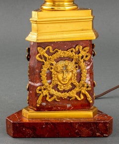 Empire Style Gilt Mounted Red Granite Marble Lamp