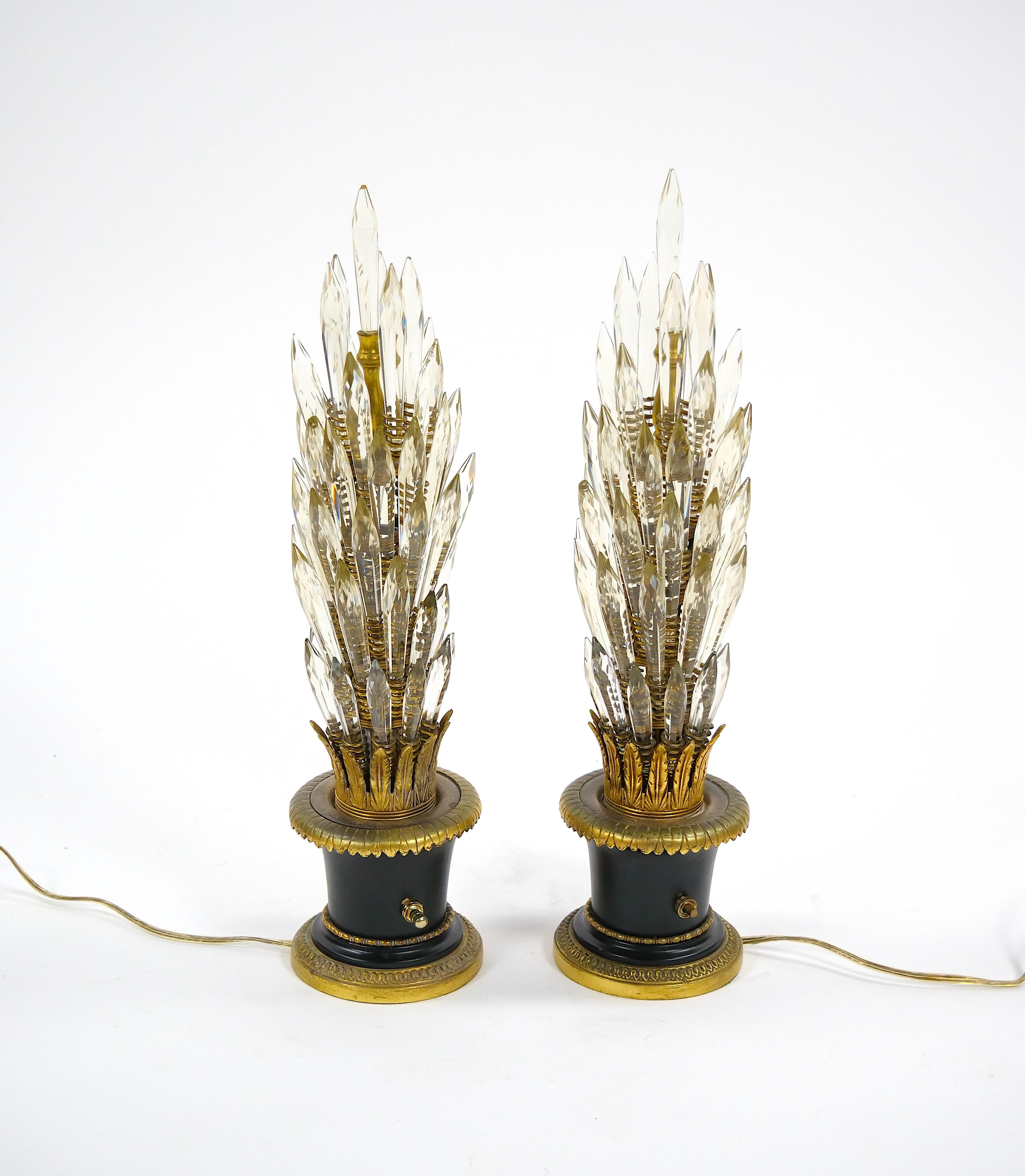 Empire Style Gilt & Patinated Bronze Tree-Form Table Lamp with Crystal Leaves For Sale 3