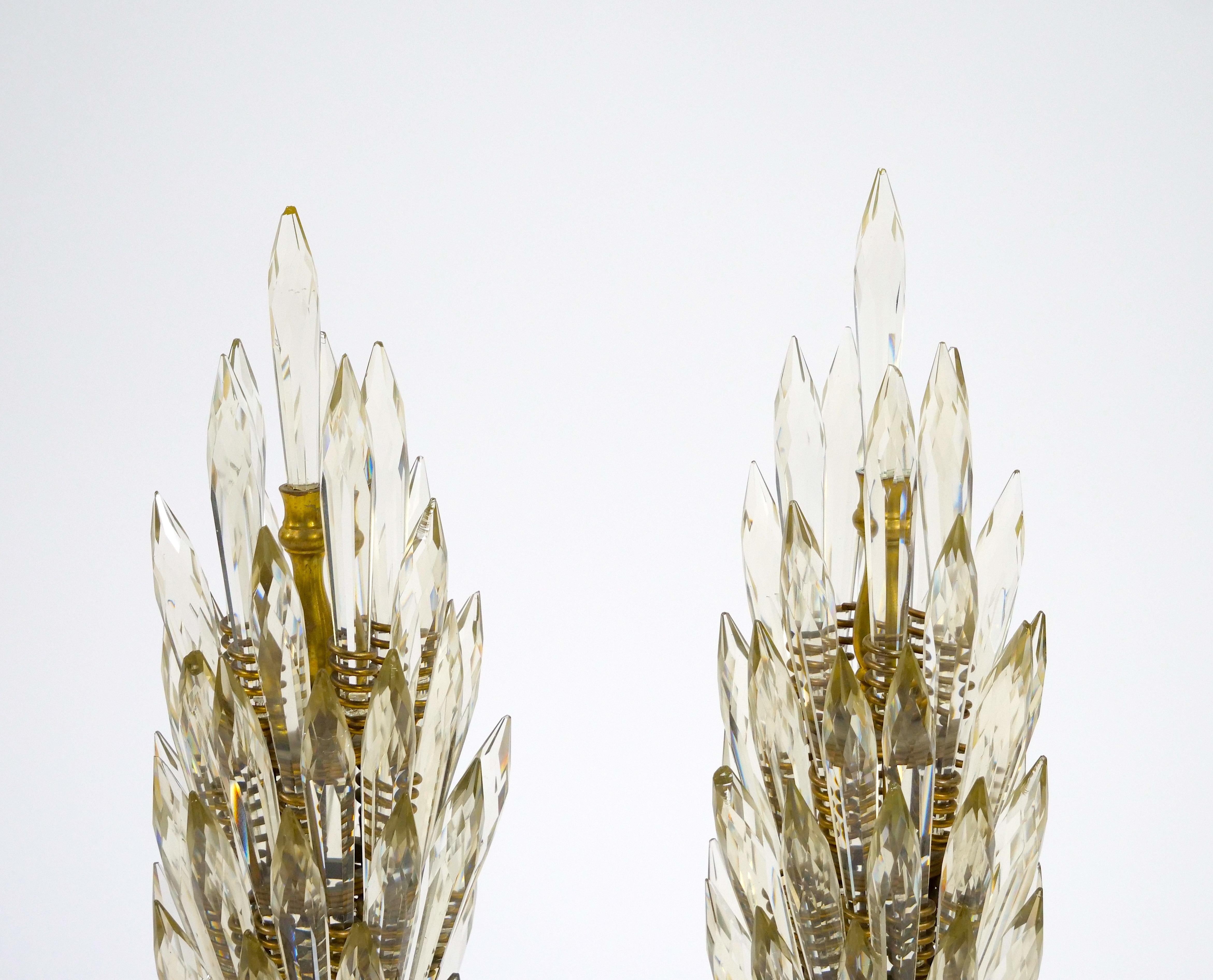 Arts and Crafts Empire Style Gilt & Patinated Bronze Tree-Form Table Lamp with Crystal Leaves For Sale