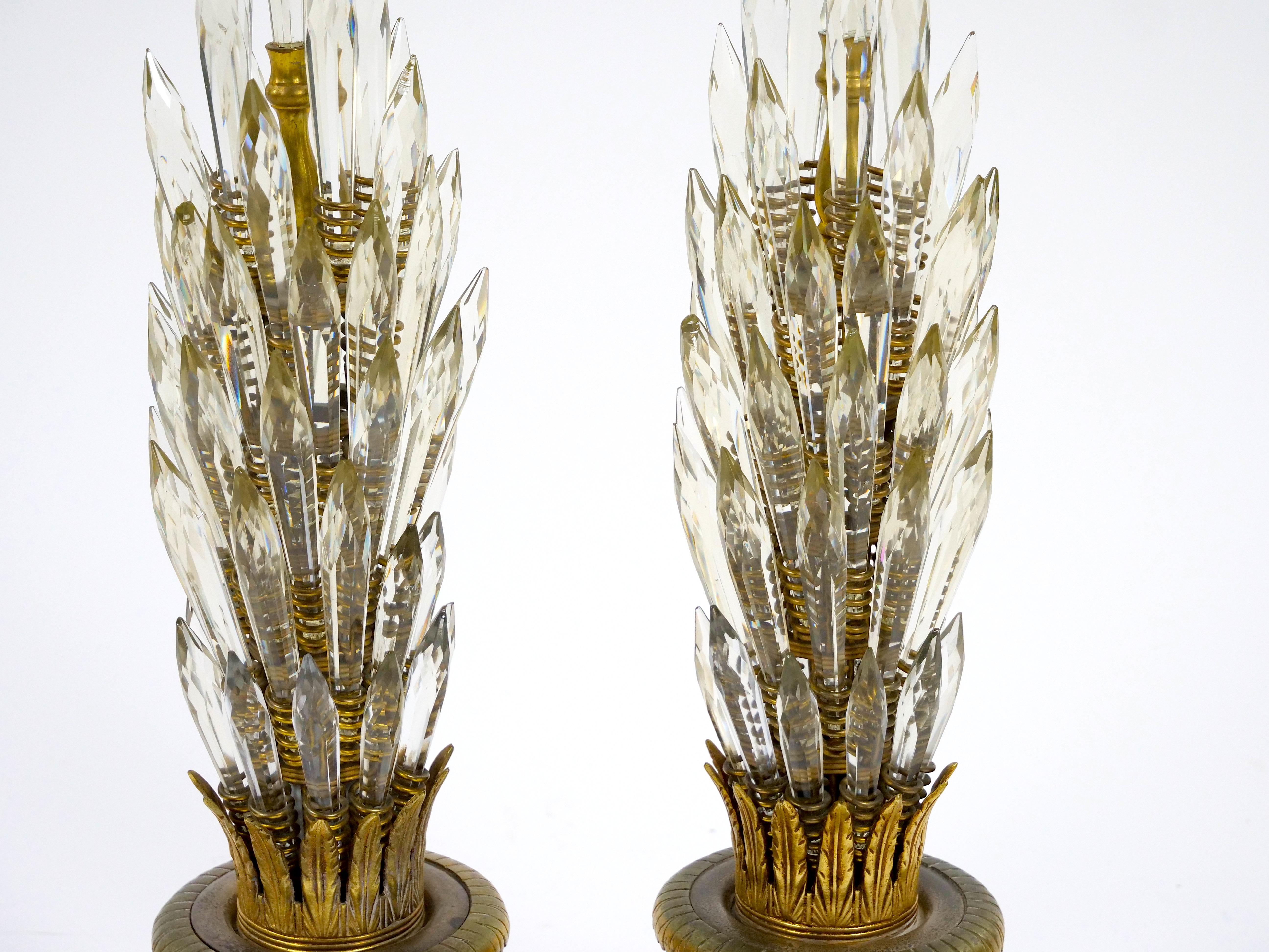 Italian Empire Style Gilt & Patinated Bronze Tree-Form Table Lamp with Crystal Leaves For Sale
