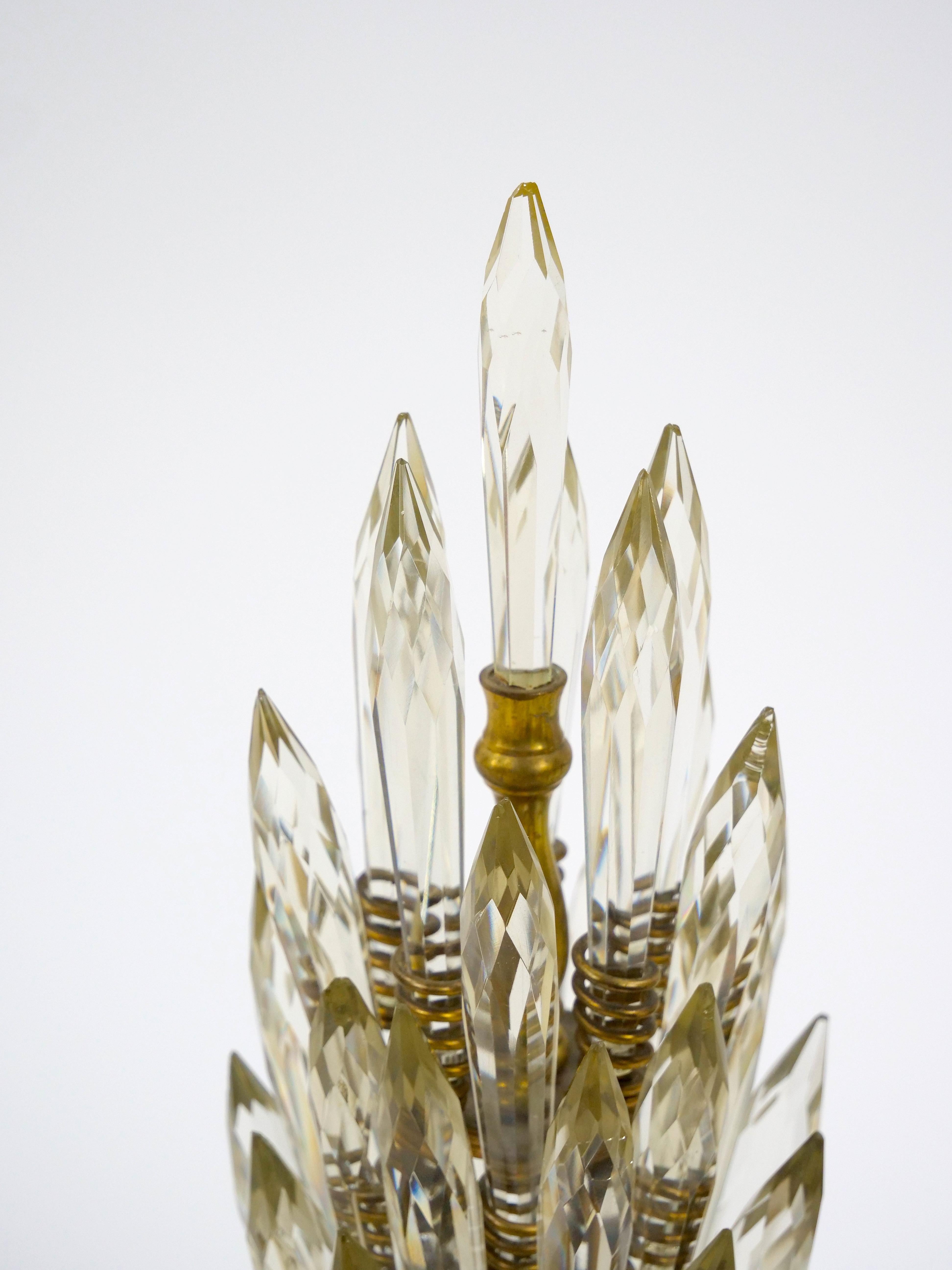 20th Century Empire Style Gilt & Patinated Bronze Tree-Form Table Lamp with Crystal Leaves For Sale