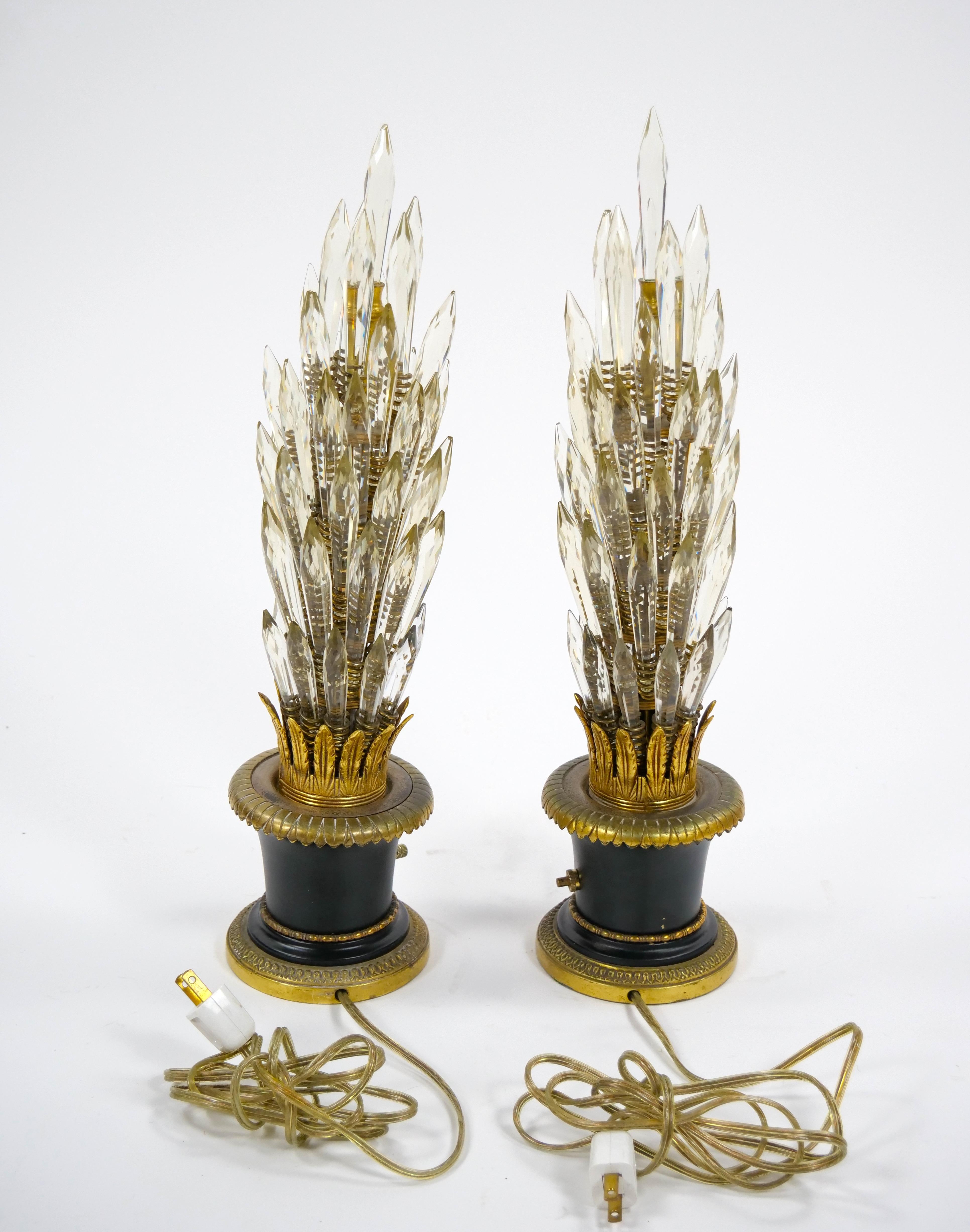 Empire Style Gilt & Patinated Bronze Tree-Form Table Lamp with Crystal Leaves For Sale 1