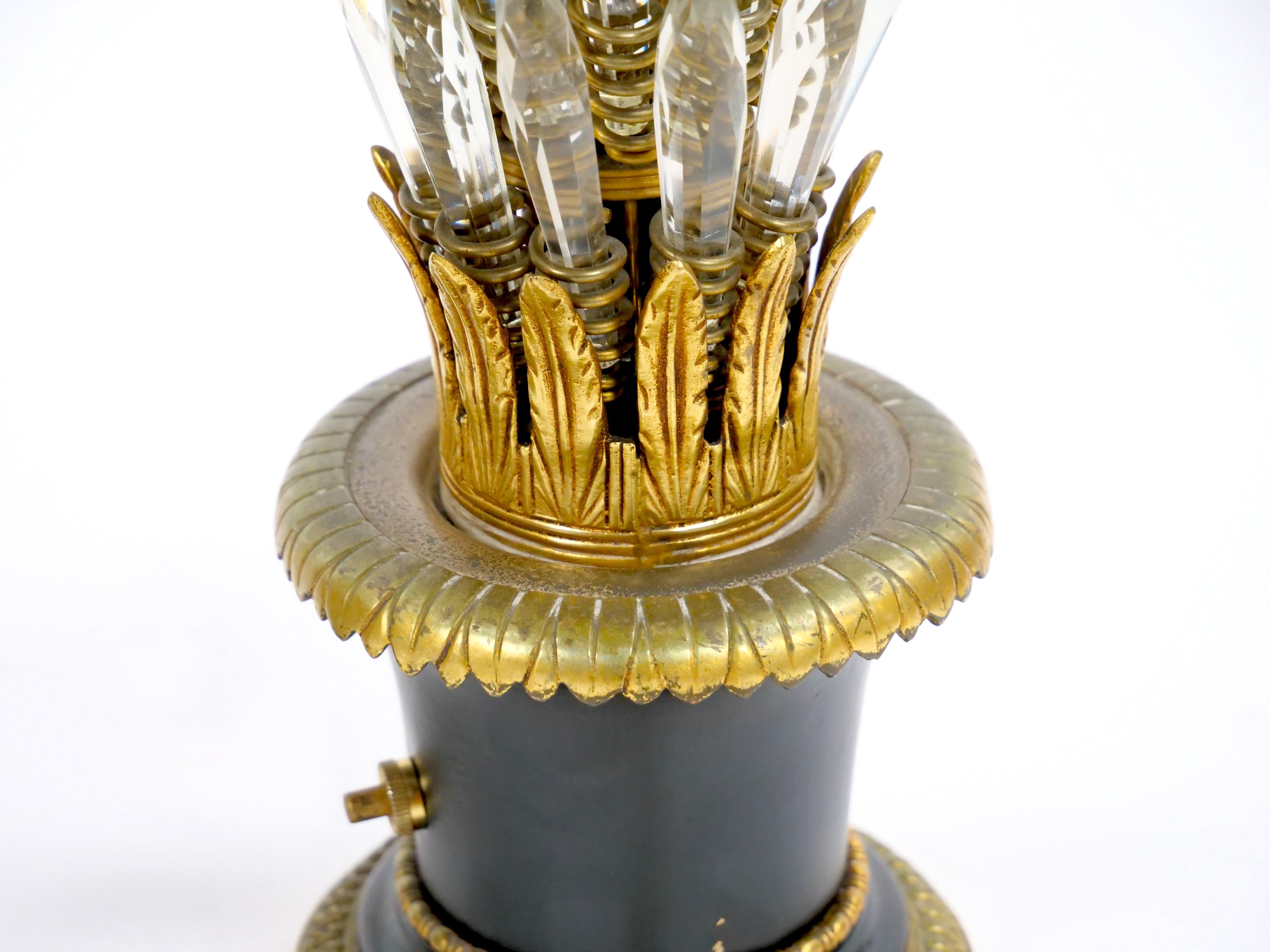 Empire Style Gilt & Patinated Bronze Tree-Form Table Lamp with Crystal Leaves For Sale 2