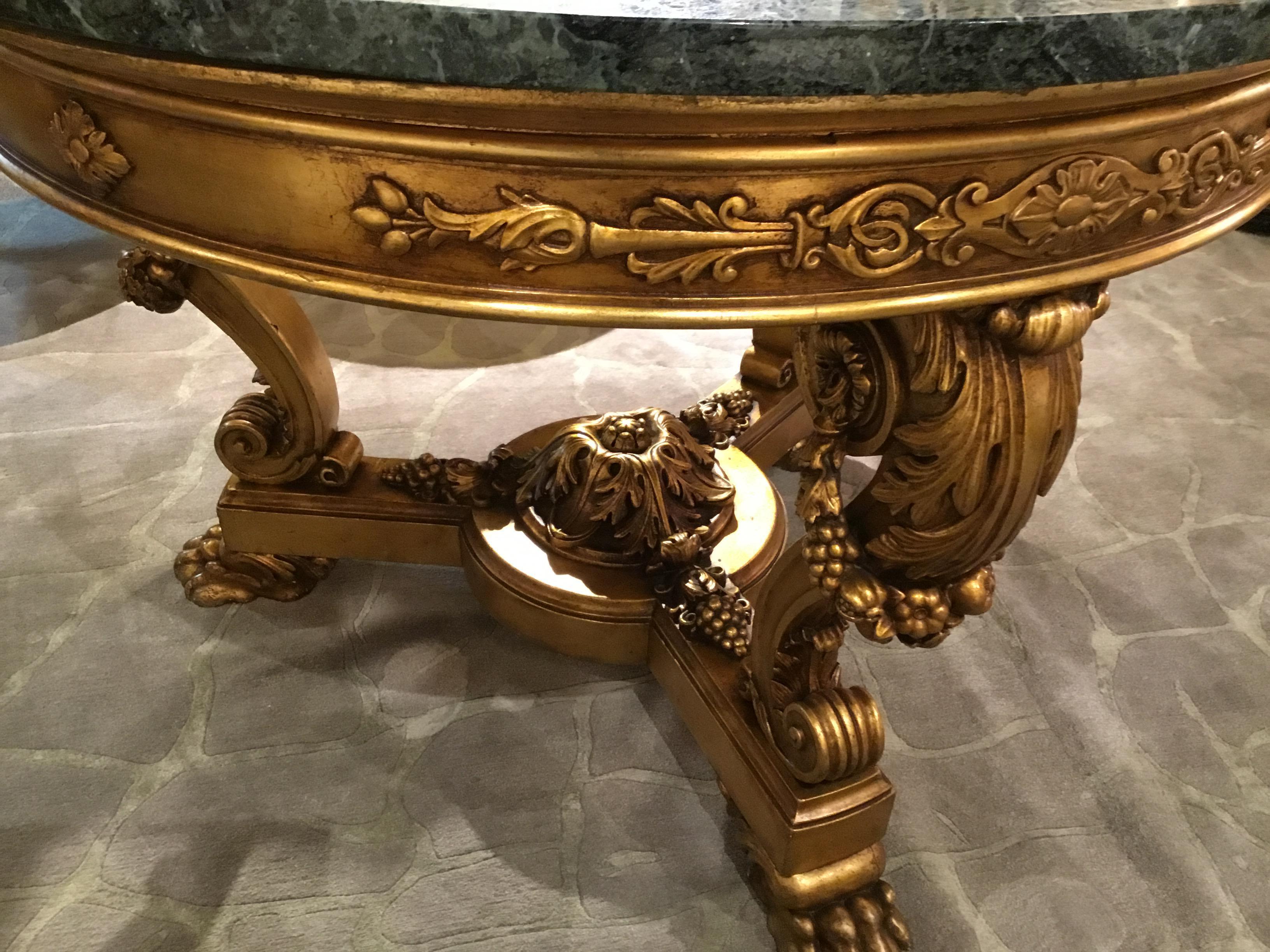 Empire Style Giltwood and Marble Top, Center Table In Good Condition In Houston, TX
