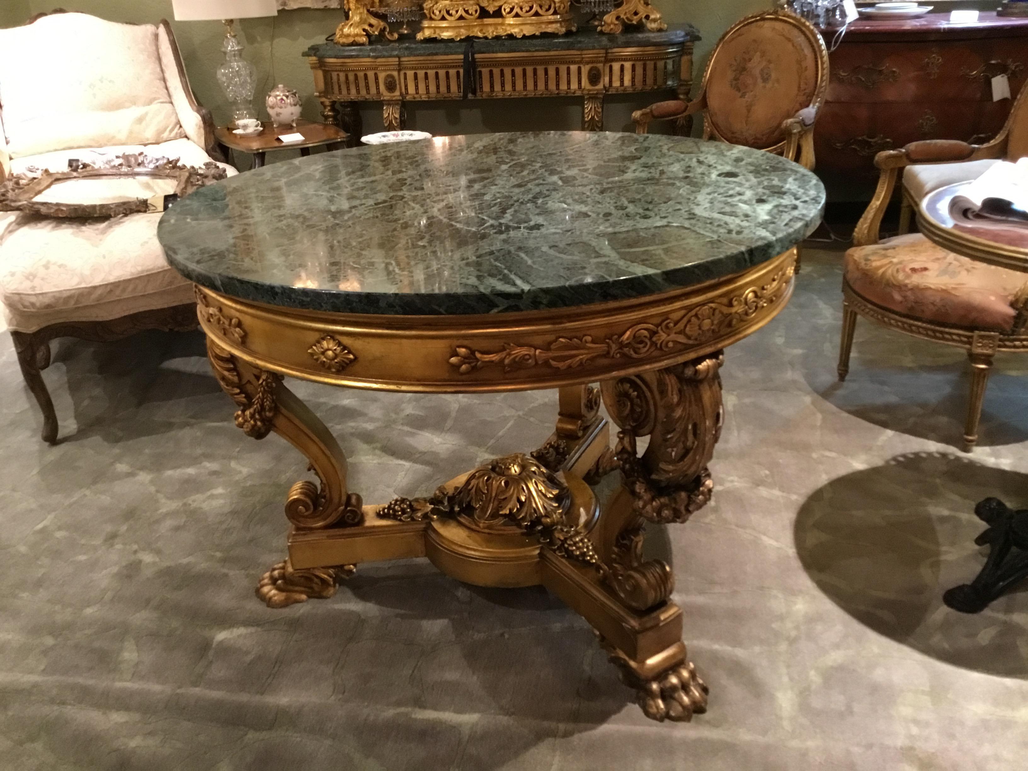 20th Century Empire Style Giltwood and Marble Top, Center Table