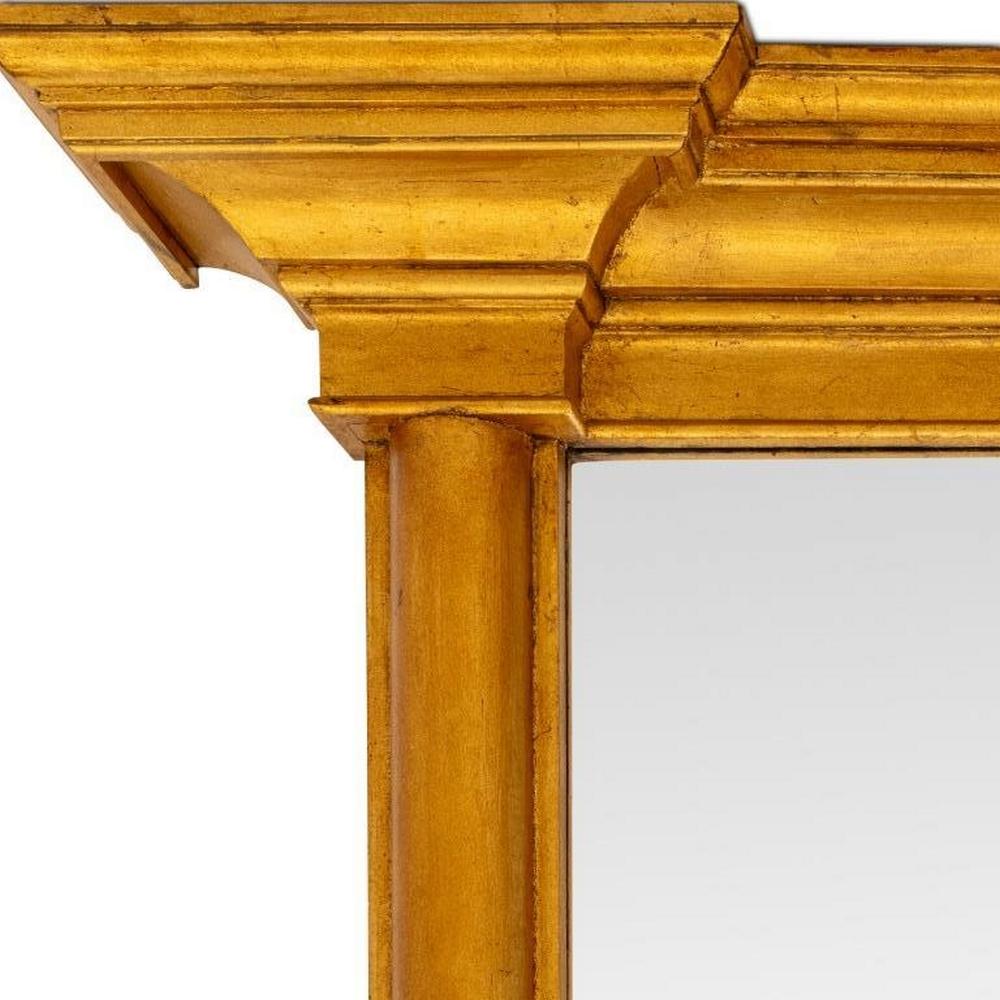 Specchio da parete in legno dorato in stile impero, con cornice a colonna e specchio smussato.  80