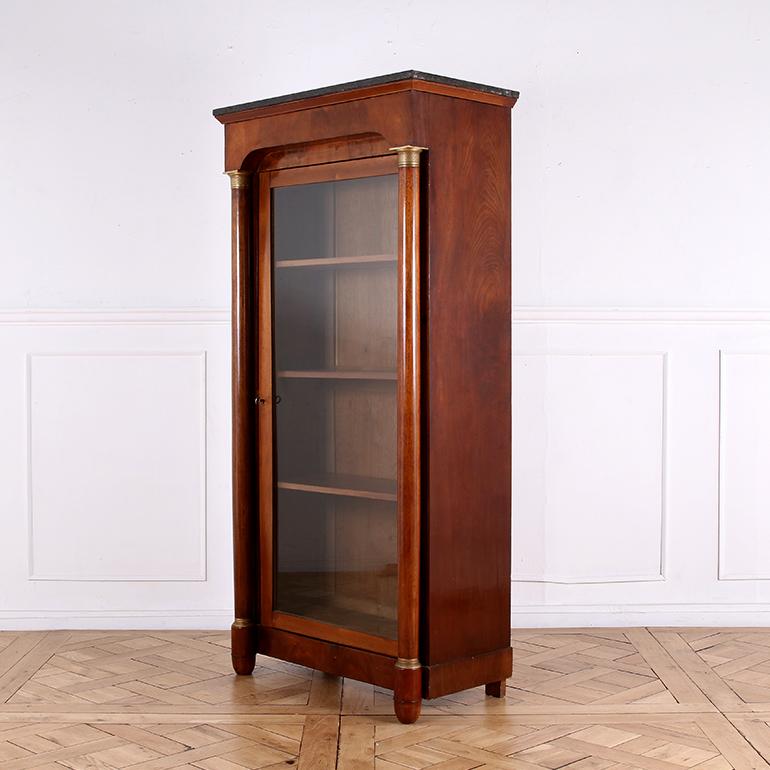 French Empire Style Glass Door Cabinet with Marble Top For Sale