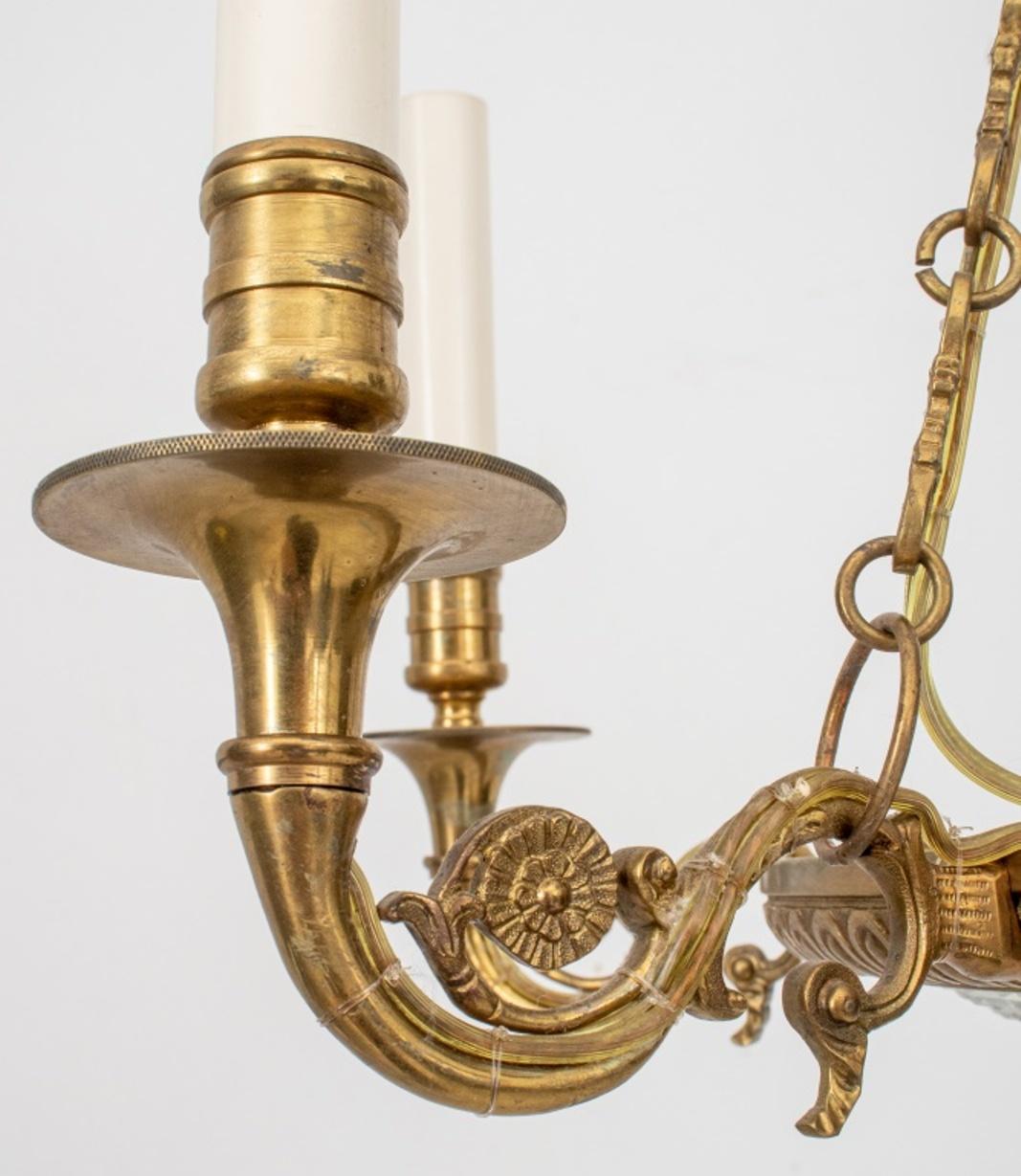 Empire Style Glass Gilt Metal 6 Light Chandelier For Sale 5