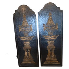  Empire Style Gold Urns on Black Lacquered Wall Art Panels