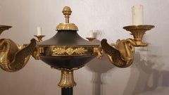 Empire Style Green lacquered Golden Bronze Swans Six Light Holders Floor Lamp