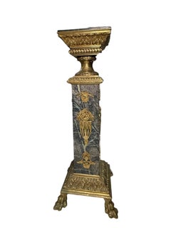 Empire Style Grey Green Marble Bronze Tall Pedestal