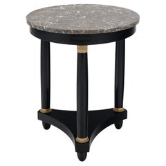 Empire Style Gueridon Side Table, Ebonized Wood & Brass, France 1920