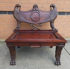 Empire Style Heraldic Coat of Arms Carved Mahogany Double Eagle Bench