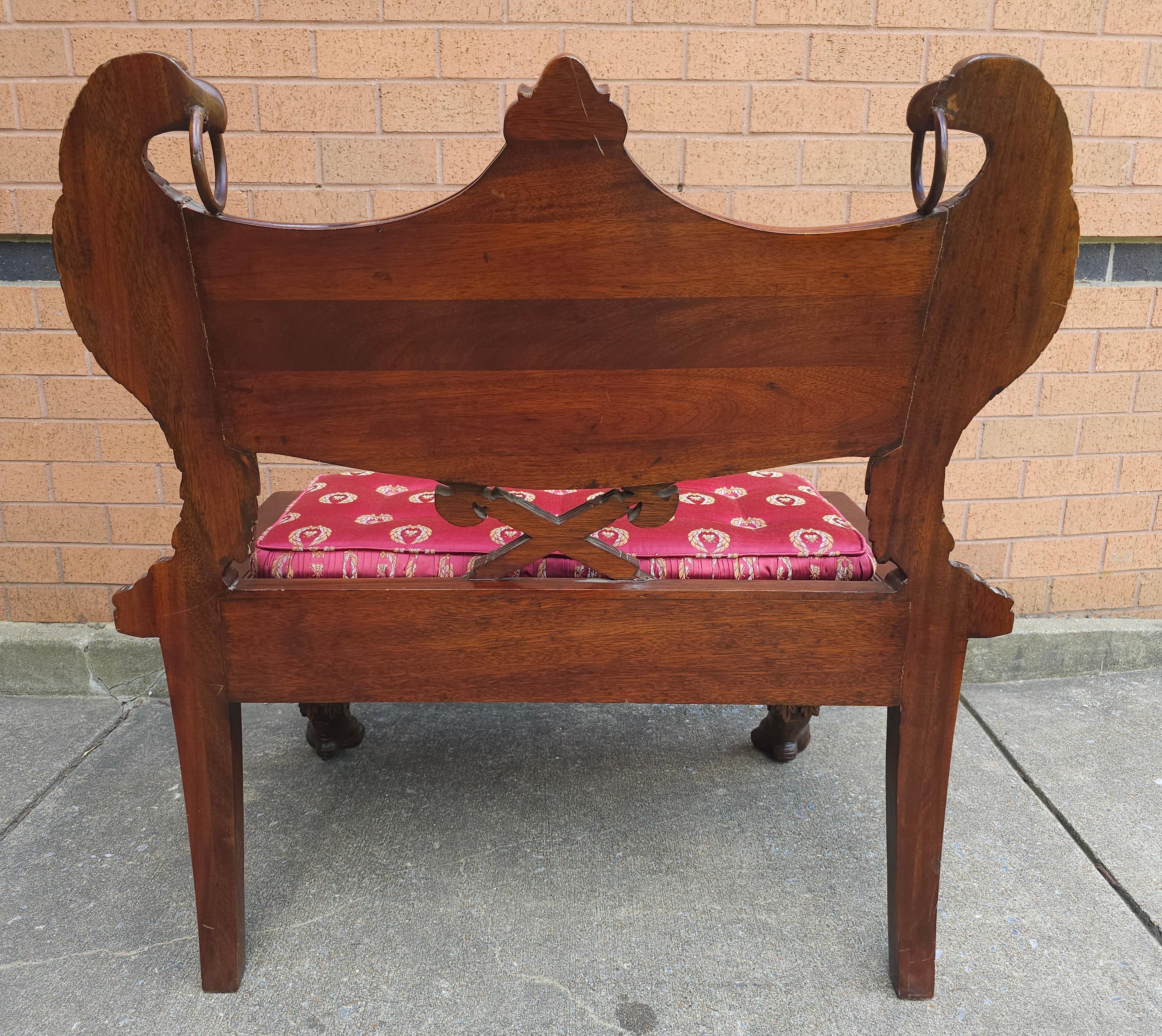 Empire Style Heraldic Coat of Arms Carved Mahogany Double Eagle Bench For Sale 2