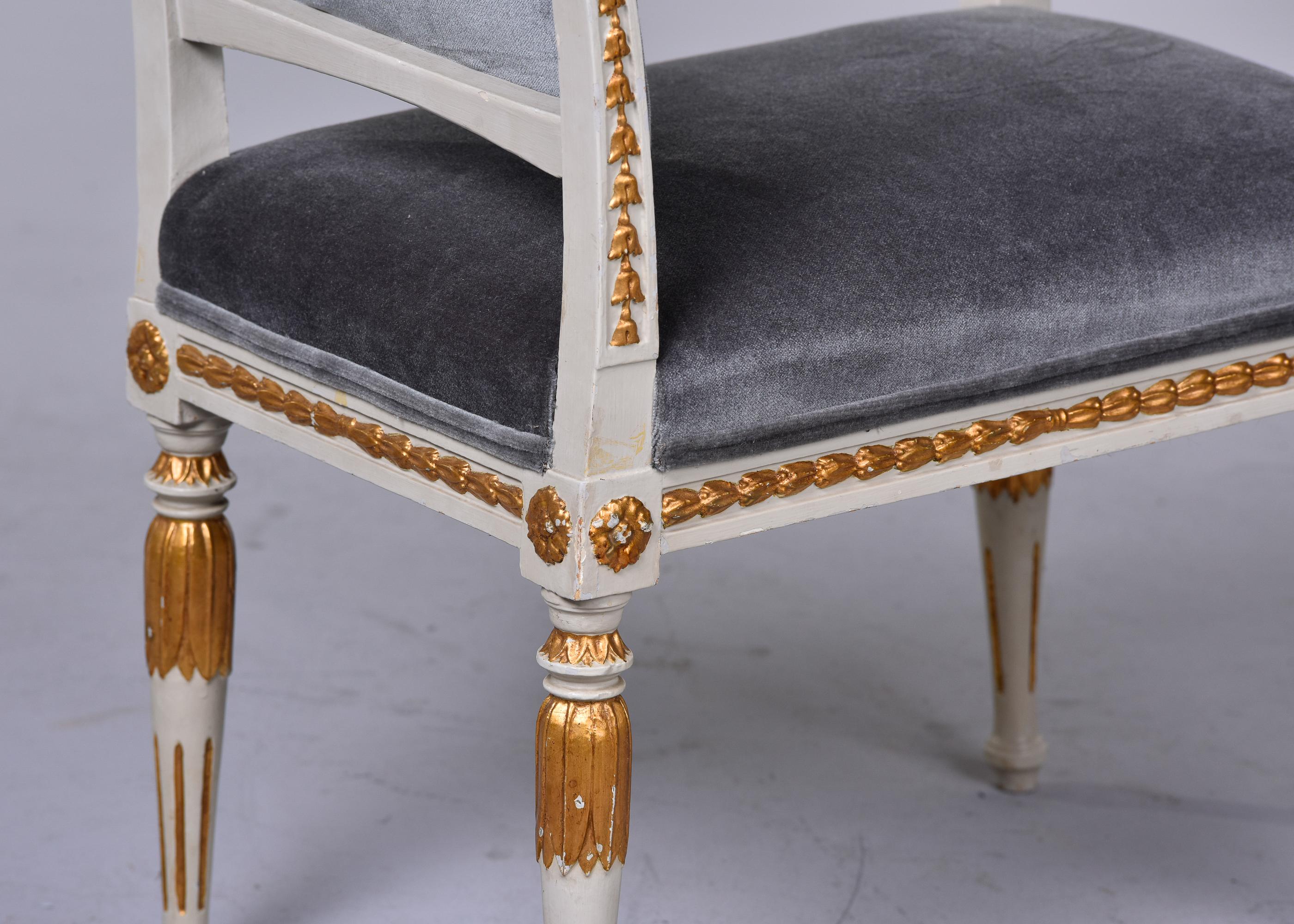 Empire Style High Sided Bench with Gilt Details and Mohair Velvet Upholstery For Sale 4