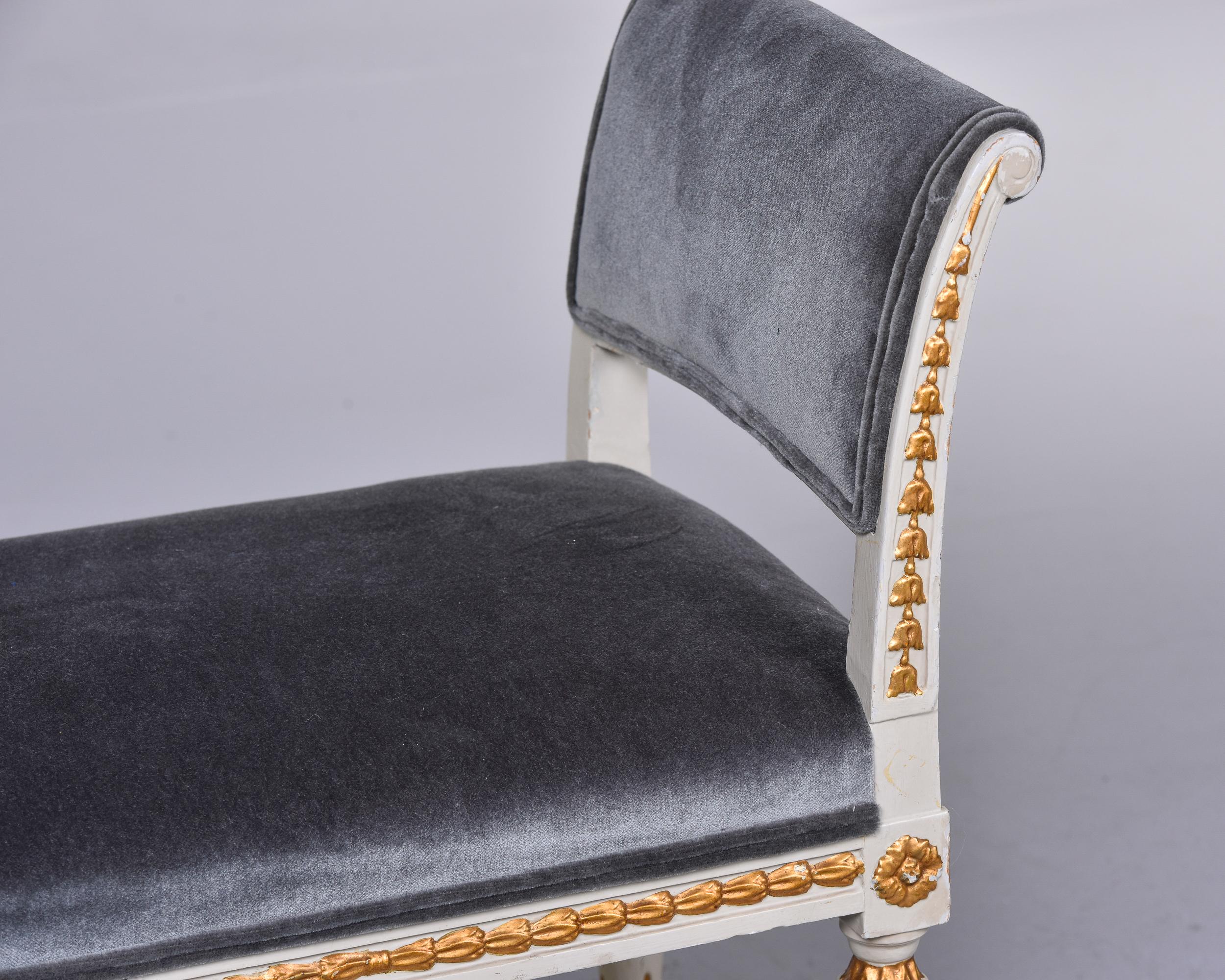 French Empire Style High Sided Bench with Gilt Details and Mohair Velvet Upholstery For Sale