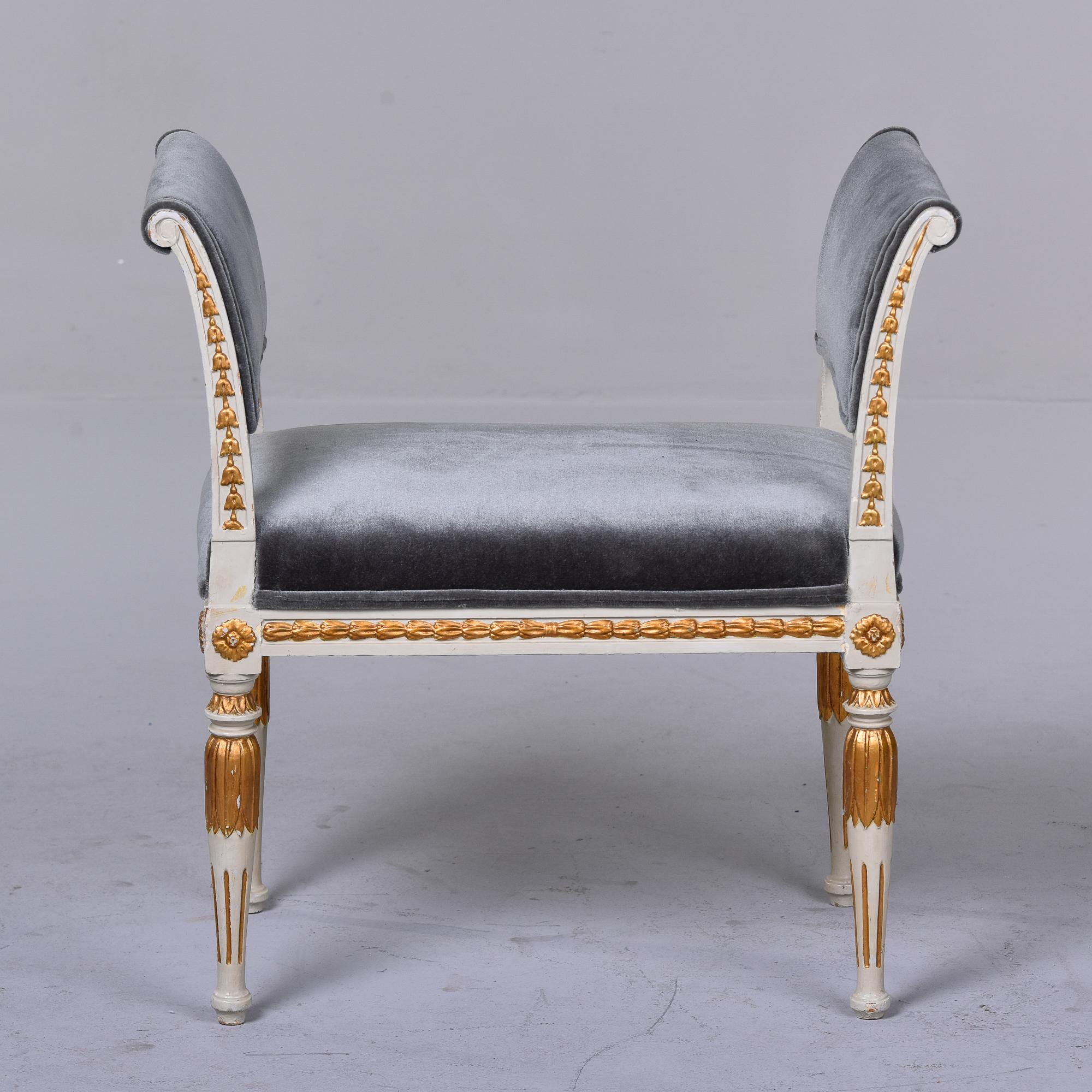 Gesso Empire Style High Sided Bench with Gilt Details and Mohair Velvet Upholstery For Sale