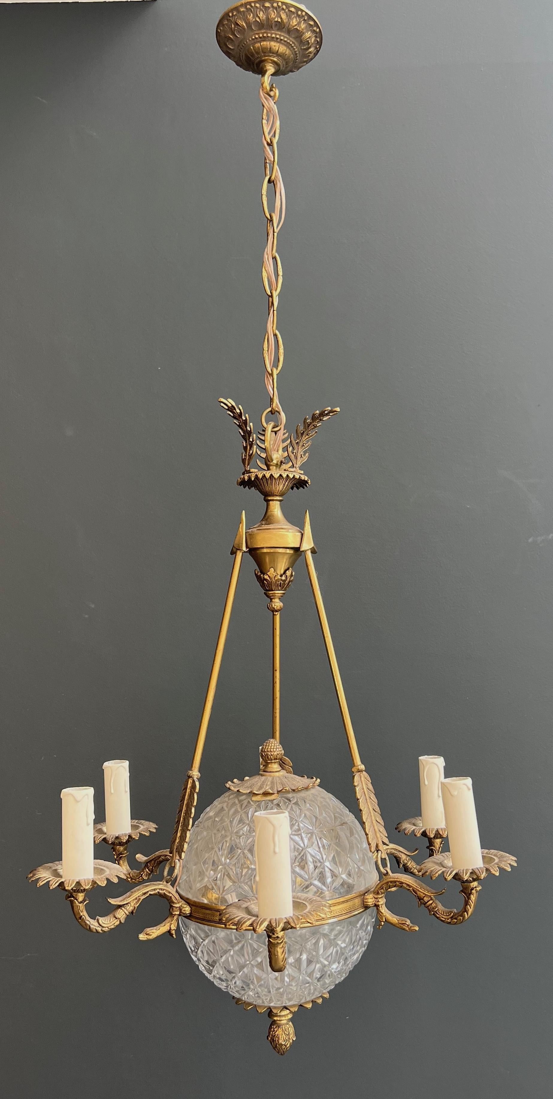 Lampadario a mongolfiera in stile impero in bronzo e cristallo in vendita 4