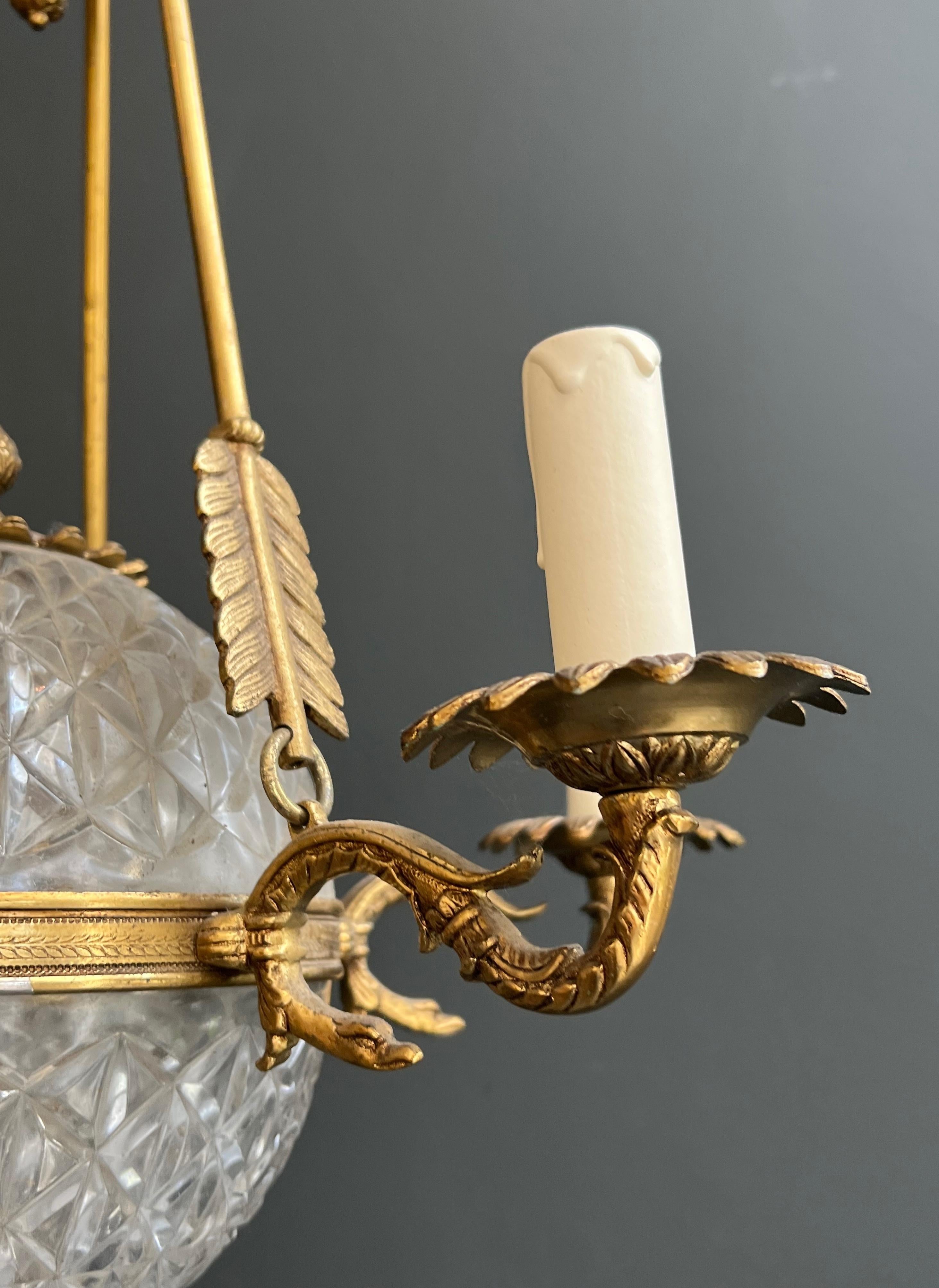 Lampadario a mongolfiera in stile impero in bronzo e cristallo in vendita 10