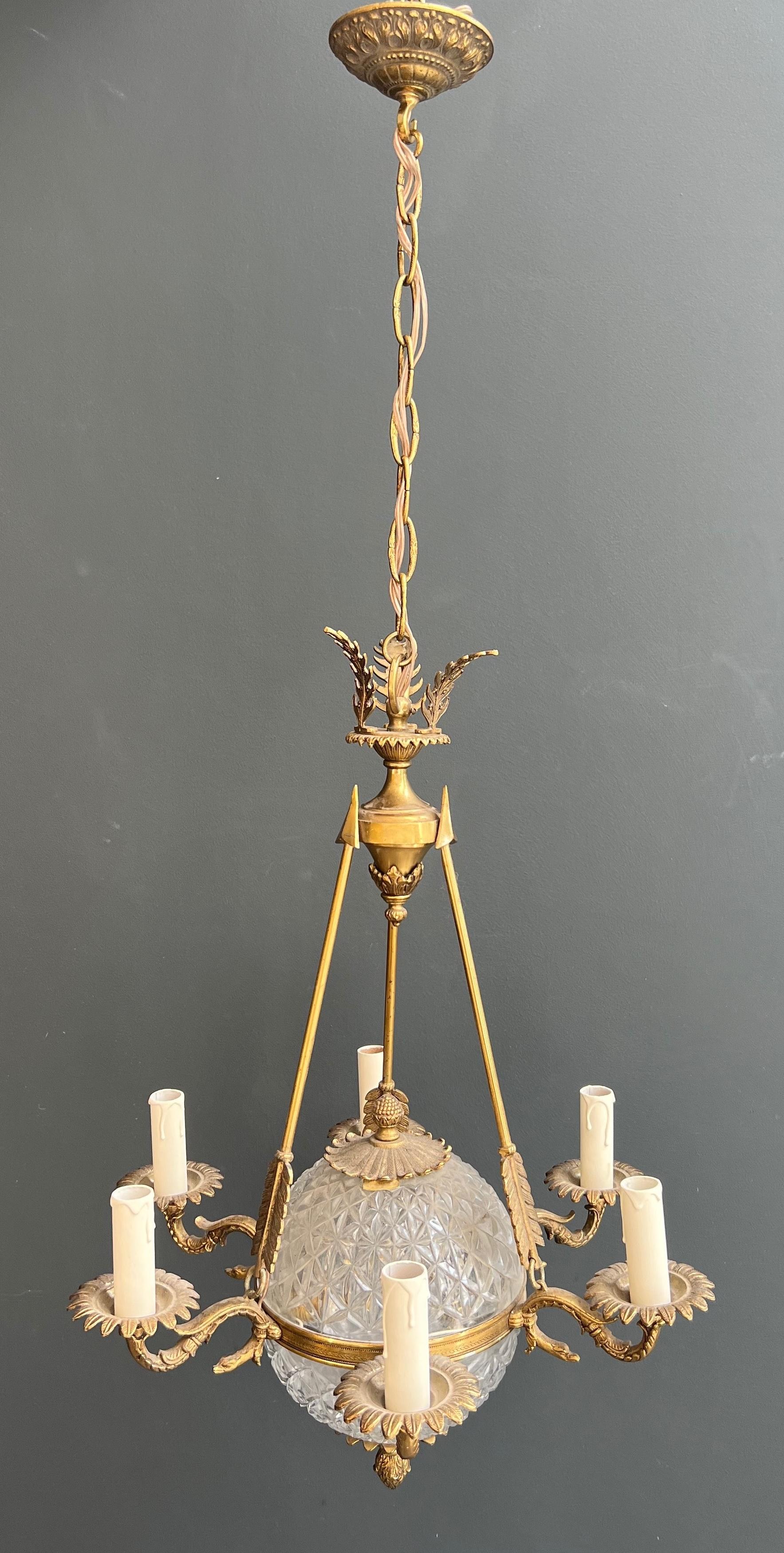 Lampadario a mongolfiera in stile impero in bronzo e cristallo in vendita 11