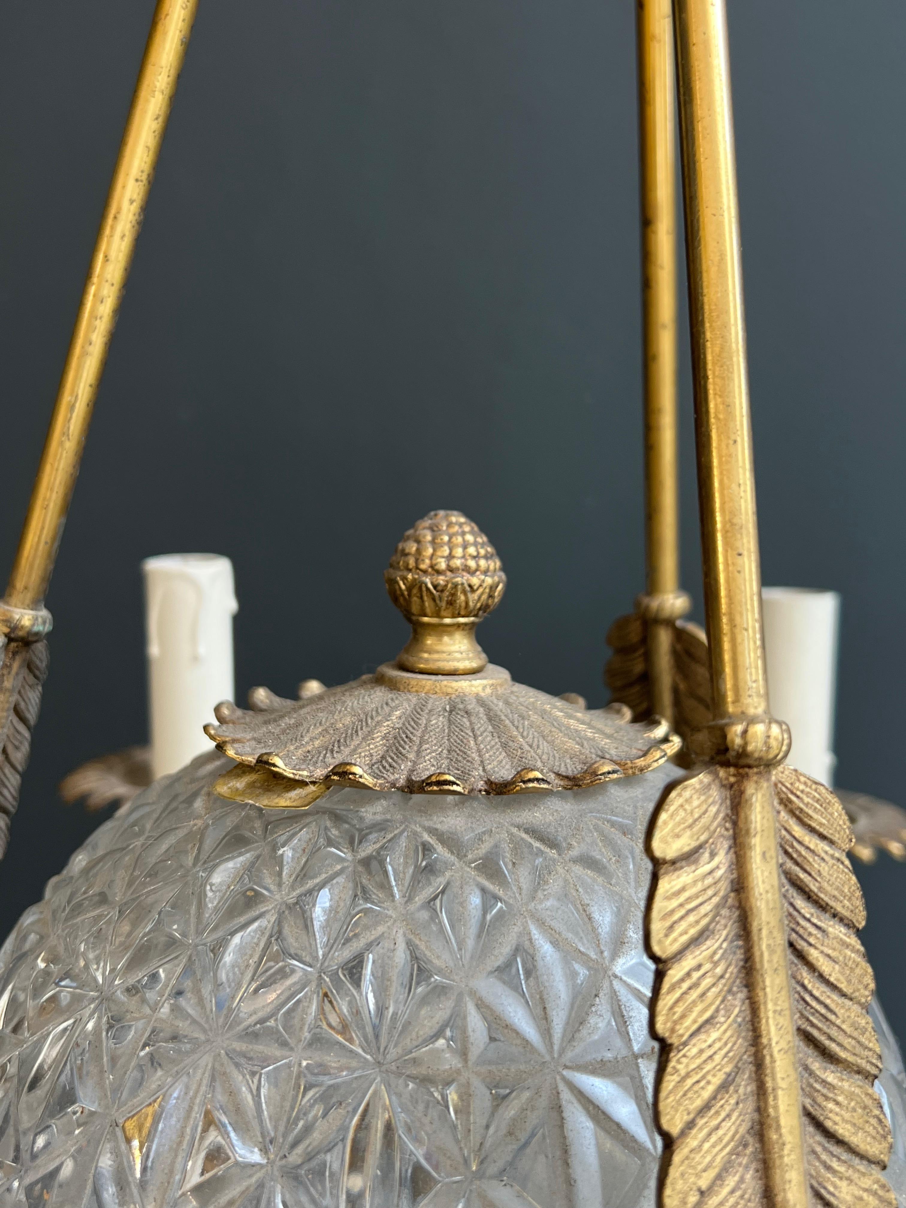 Lampadario a mongolfiera in stile impero in bronzo e cristallo In condizioni buone in vendita a Marcq-en-Barœul, Hauts-de-France
