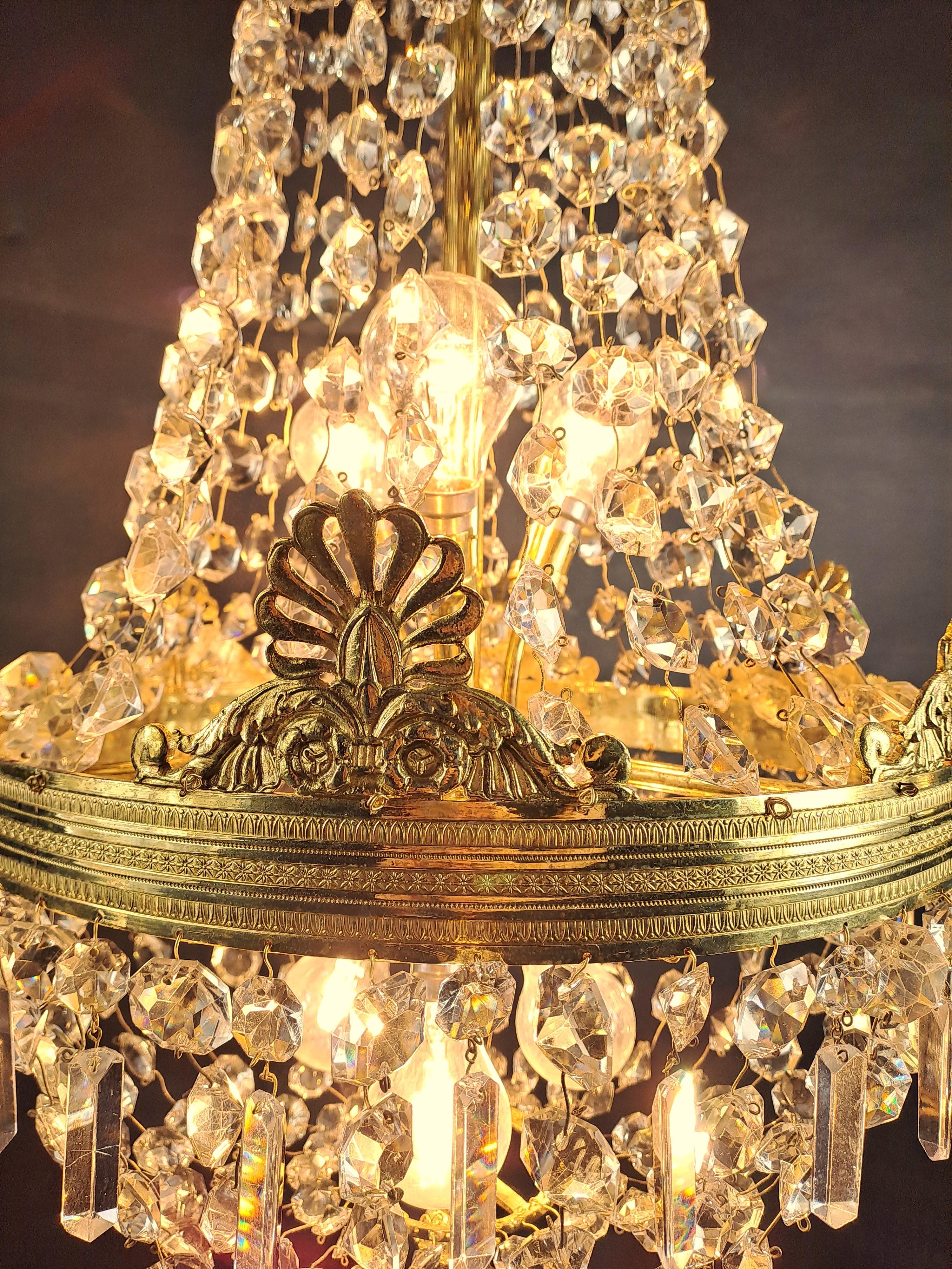 Empire Style Hot Air Balloon Chandelier In Gilt Bronze And Crystal For Sale 5