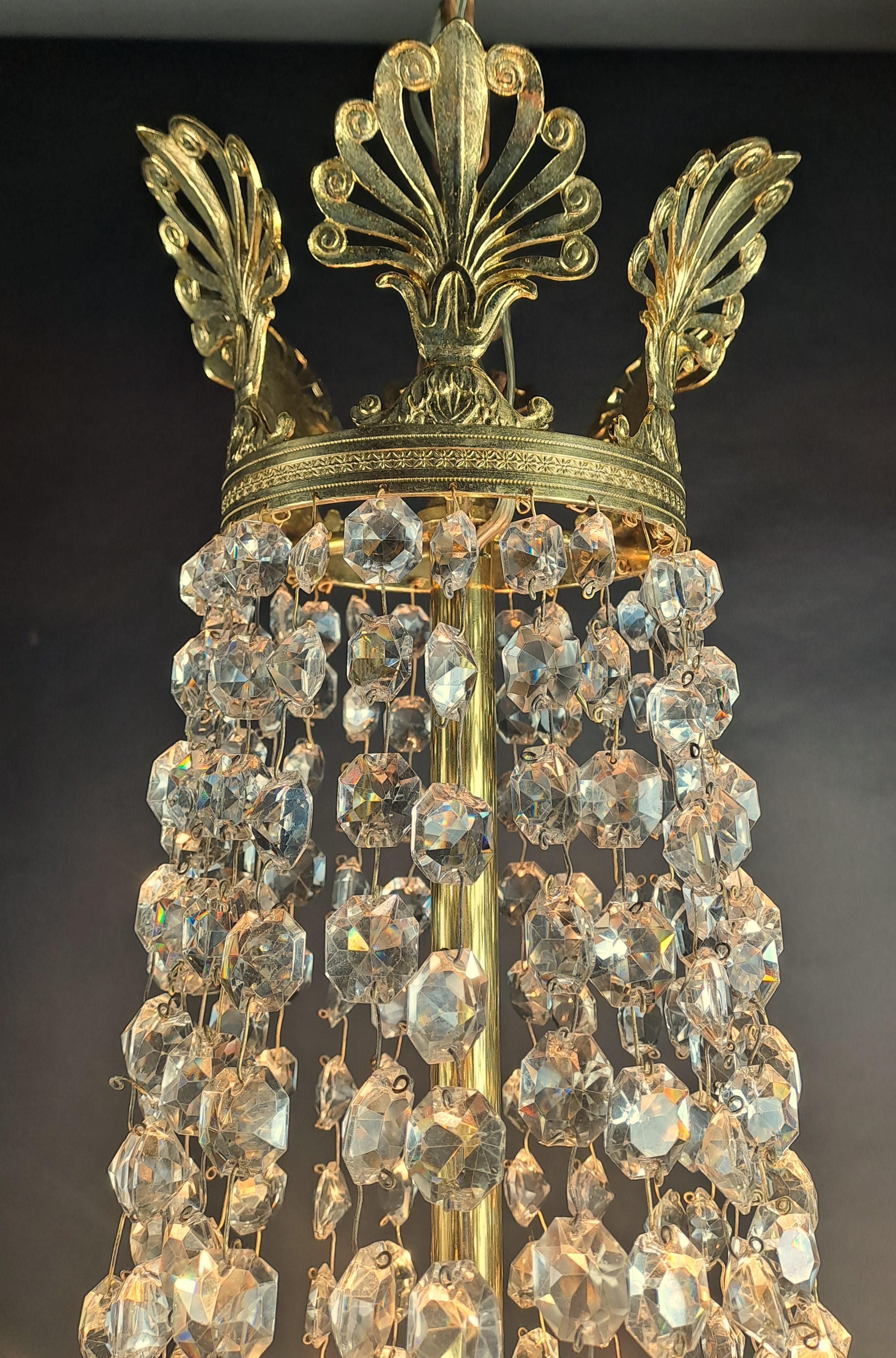 French Empire Style Hot Air Balloon Chandelier In Gilt Bronze And Crystal For Sale