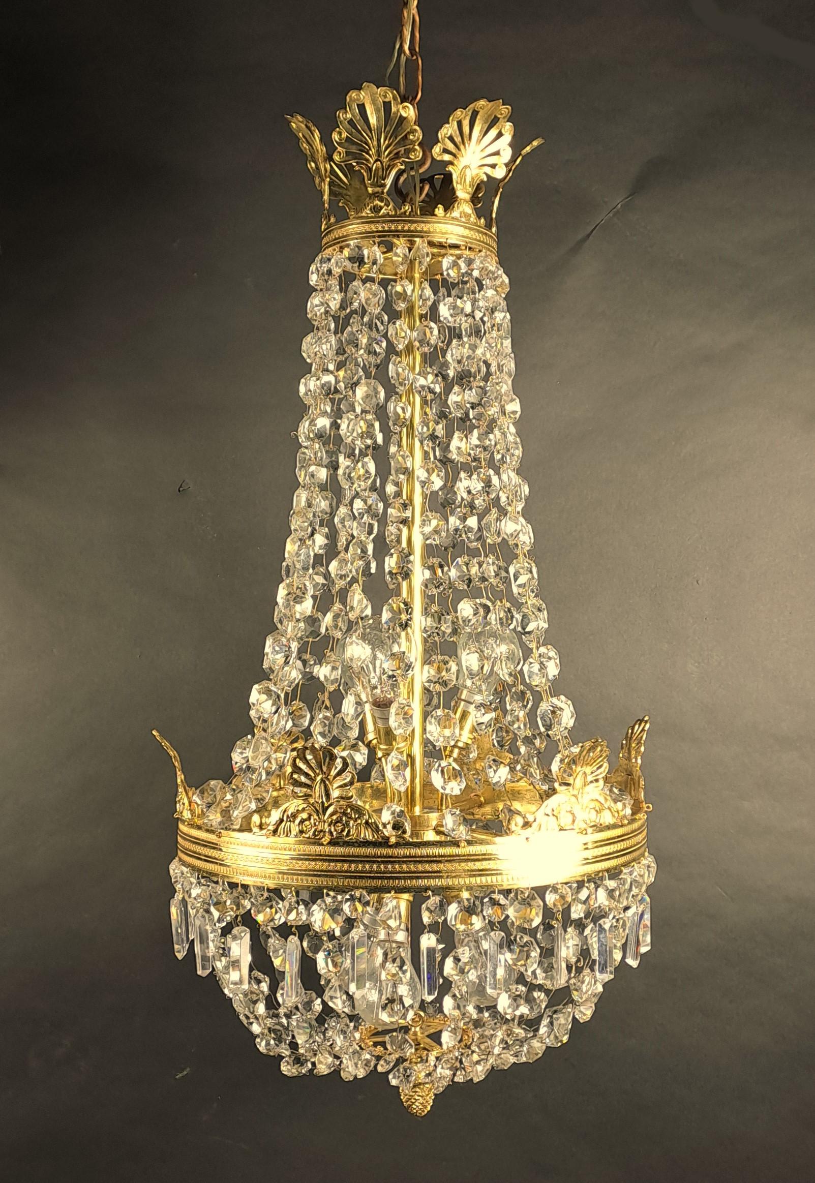 Empire Style Hot Air Balloon Chandelier In Gilt Bronze And Crystal For Sale 1