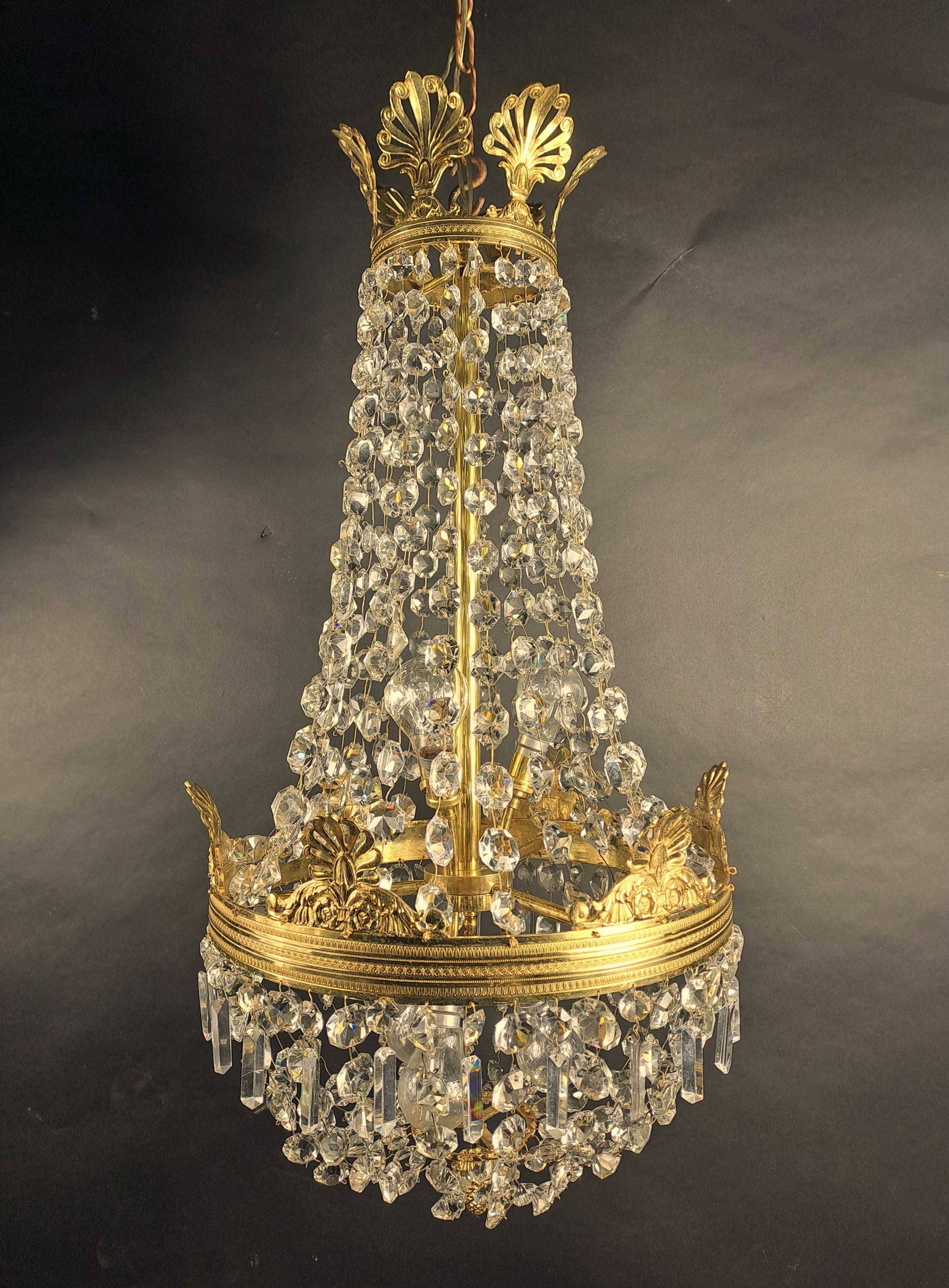 Empire Style Hot Air Balloon Chandelier In Gilt Bronze And Crystal For Sale 2