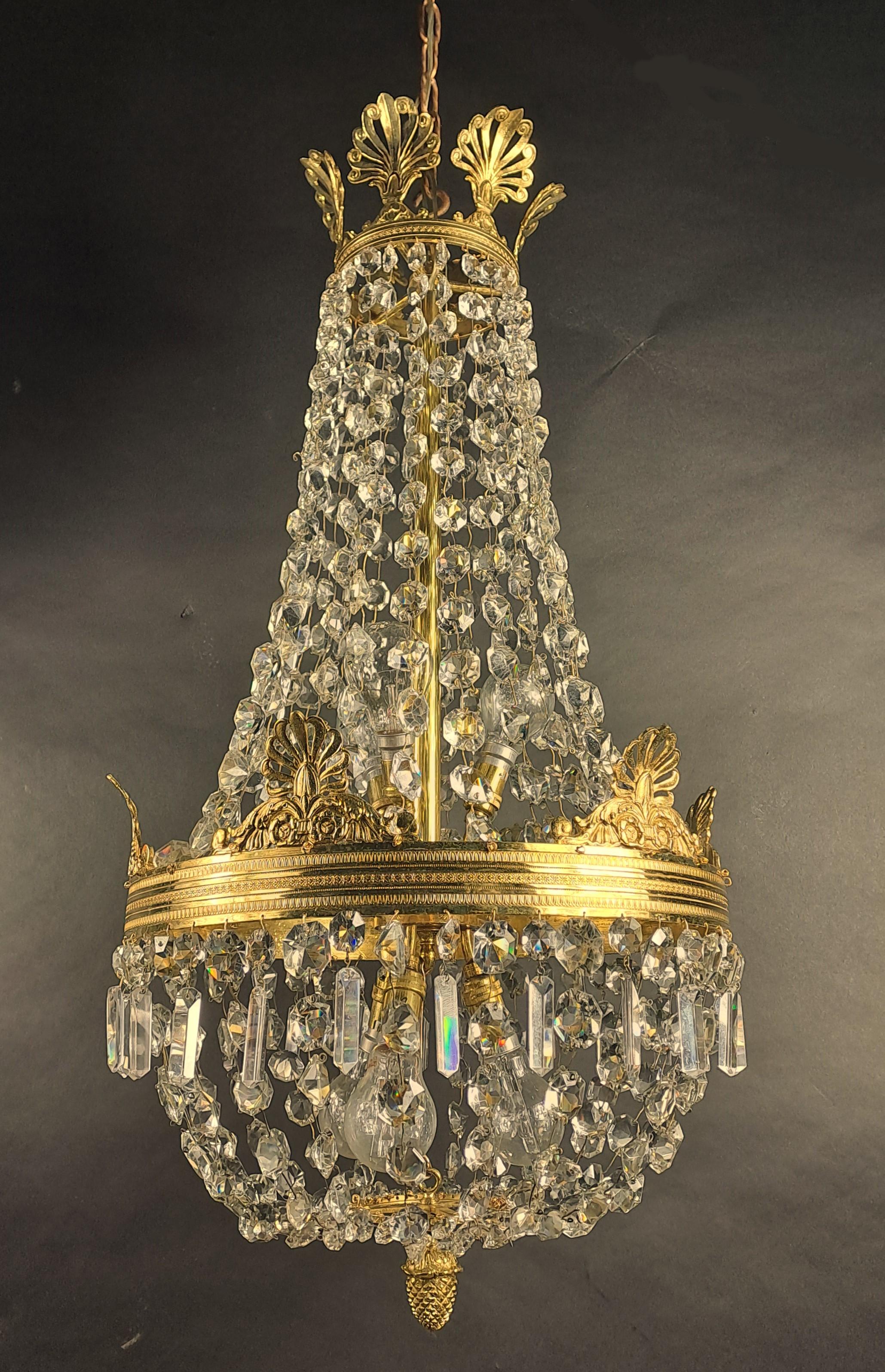 Empire Style Hot Air Balloon Chandelier In Gilt Bronze And Crystal For Sale 3